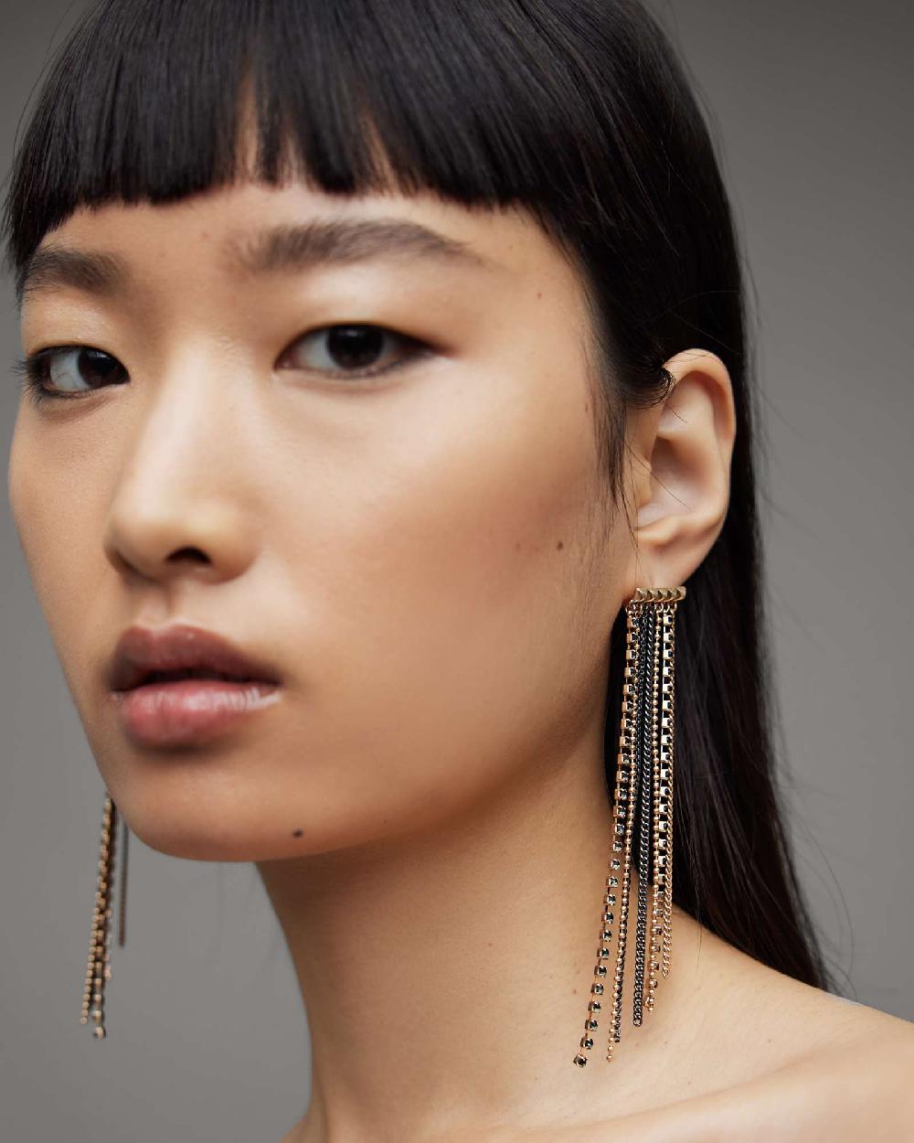 All Saints Farrah Chain Earrings WARM BRASS/BLACK