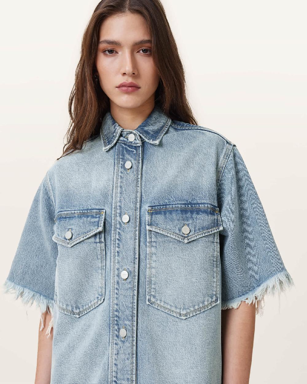 All Saints Faye Denim Mini Dress Light Indigo