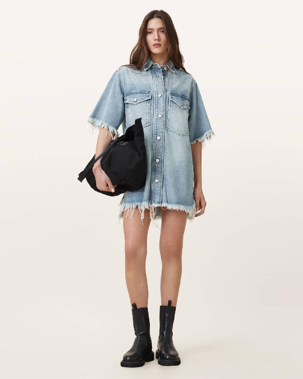 All Saints Faye Denim Mini Dress Light Indigo