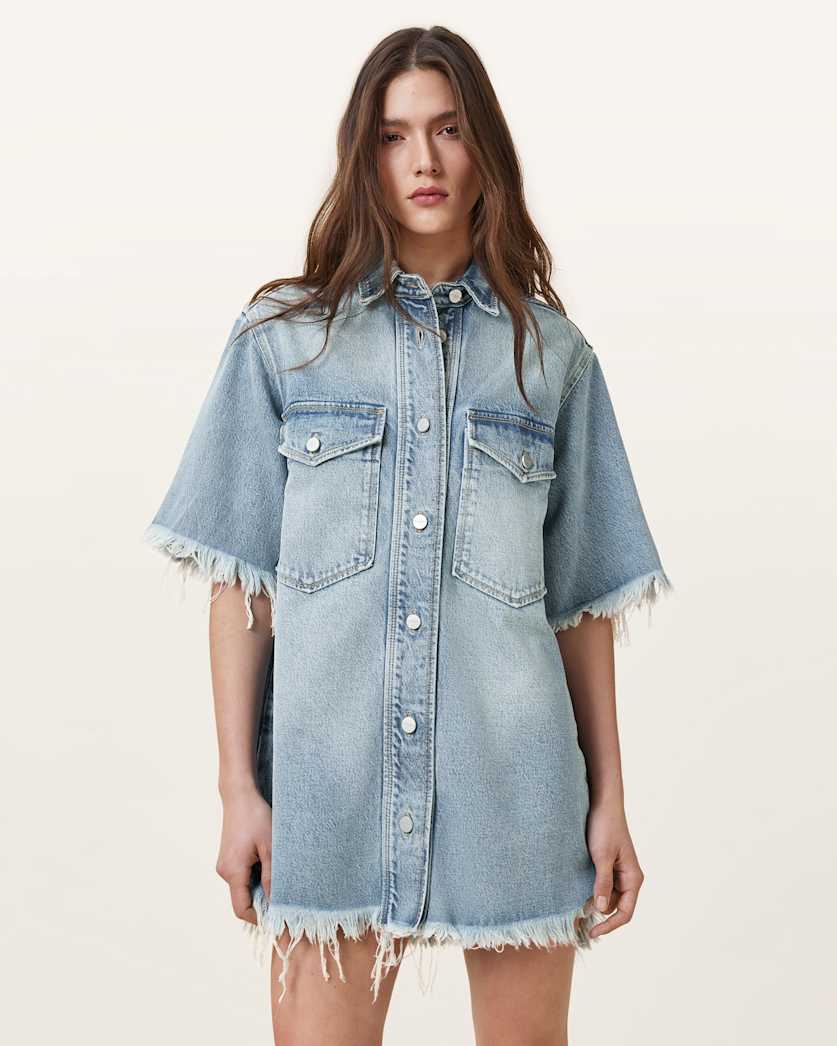 all saints Faye Denim Mini Dress Light Indigo