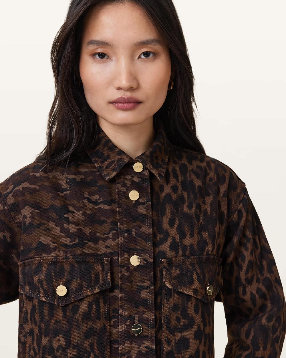 All Saints Faye Oversized Shacket Dress Camo Brown