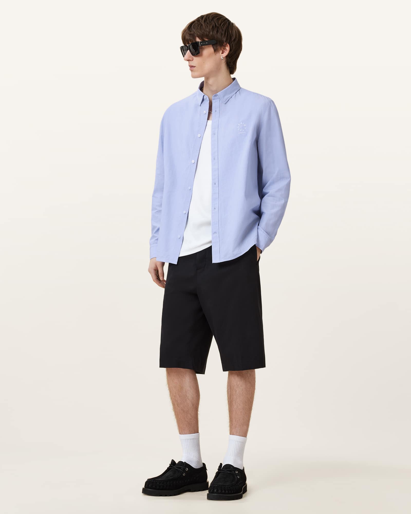 All Saints Fletcher Long Sleeve Shirt Light Blue