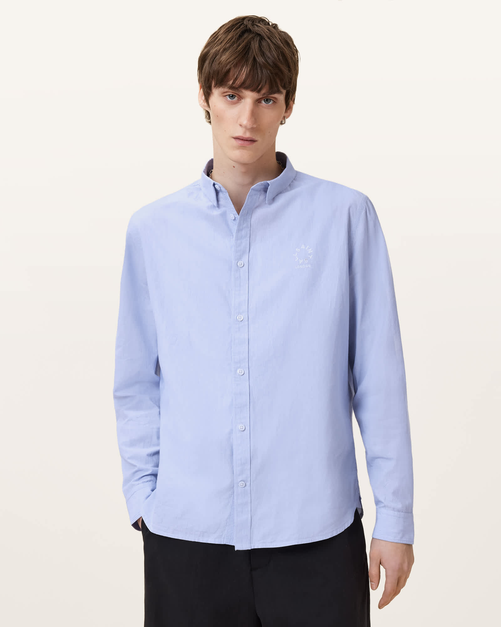 All Saints Fletcher Long Sleeve Shirt Light Blue