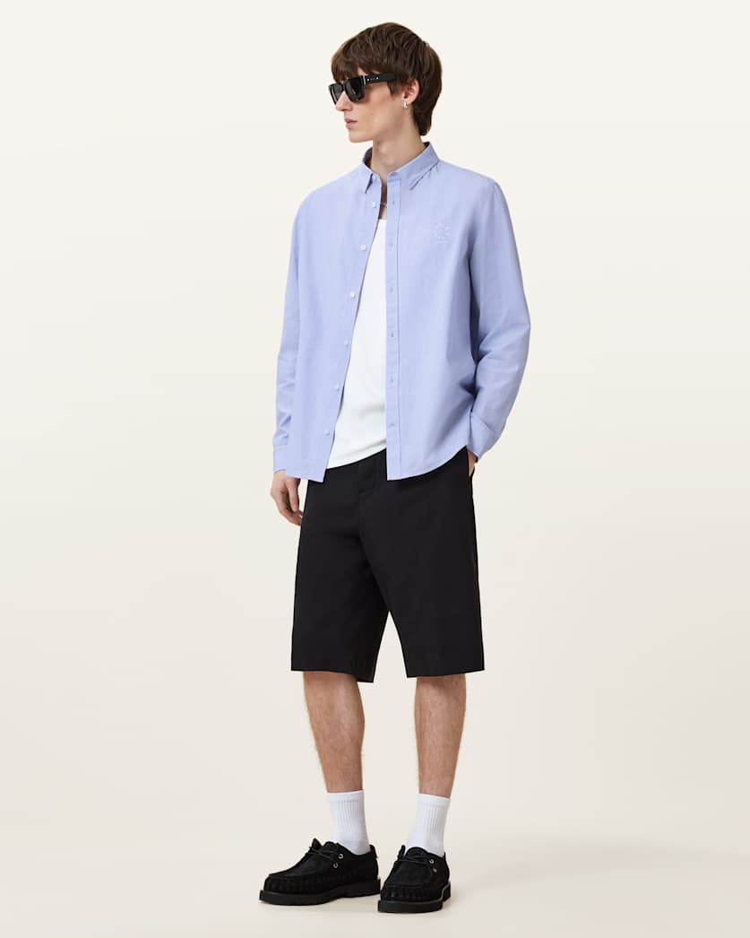all saints Fletcher Long Sleeve Shirt Light Blue