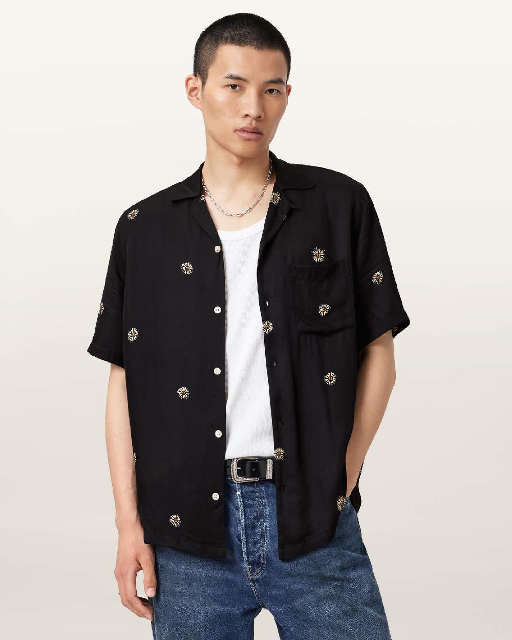 All Saints Fleur Peace Linen Shirt Jet Black