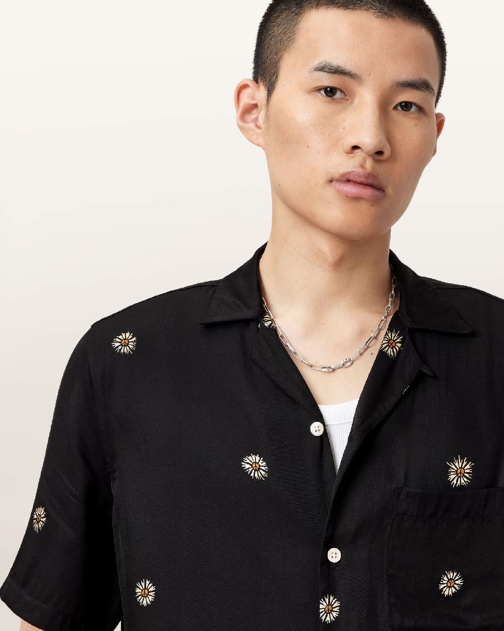 All Saints Fleur Peace Linen Shirt Jet Black