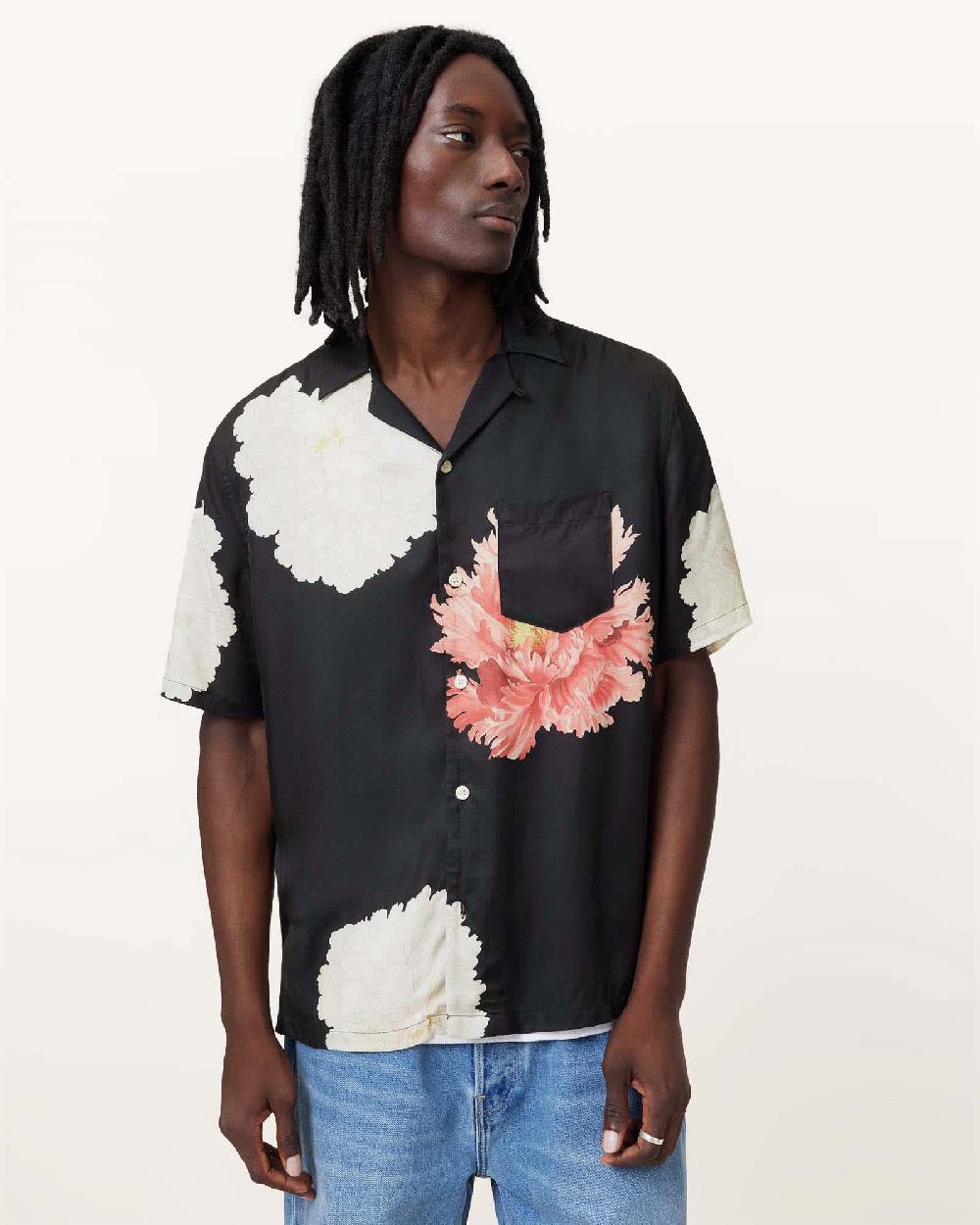 All Saints Fleur Relaxed Fit Floral Shirt Black