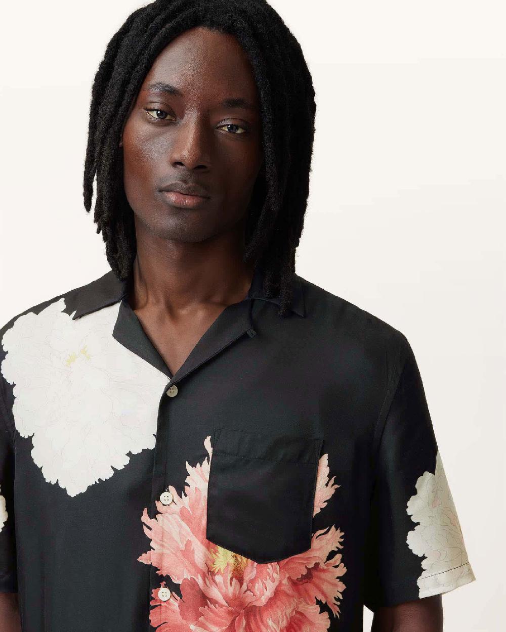 All Saints Fleur Relaxed Fit Floral Shirt Black