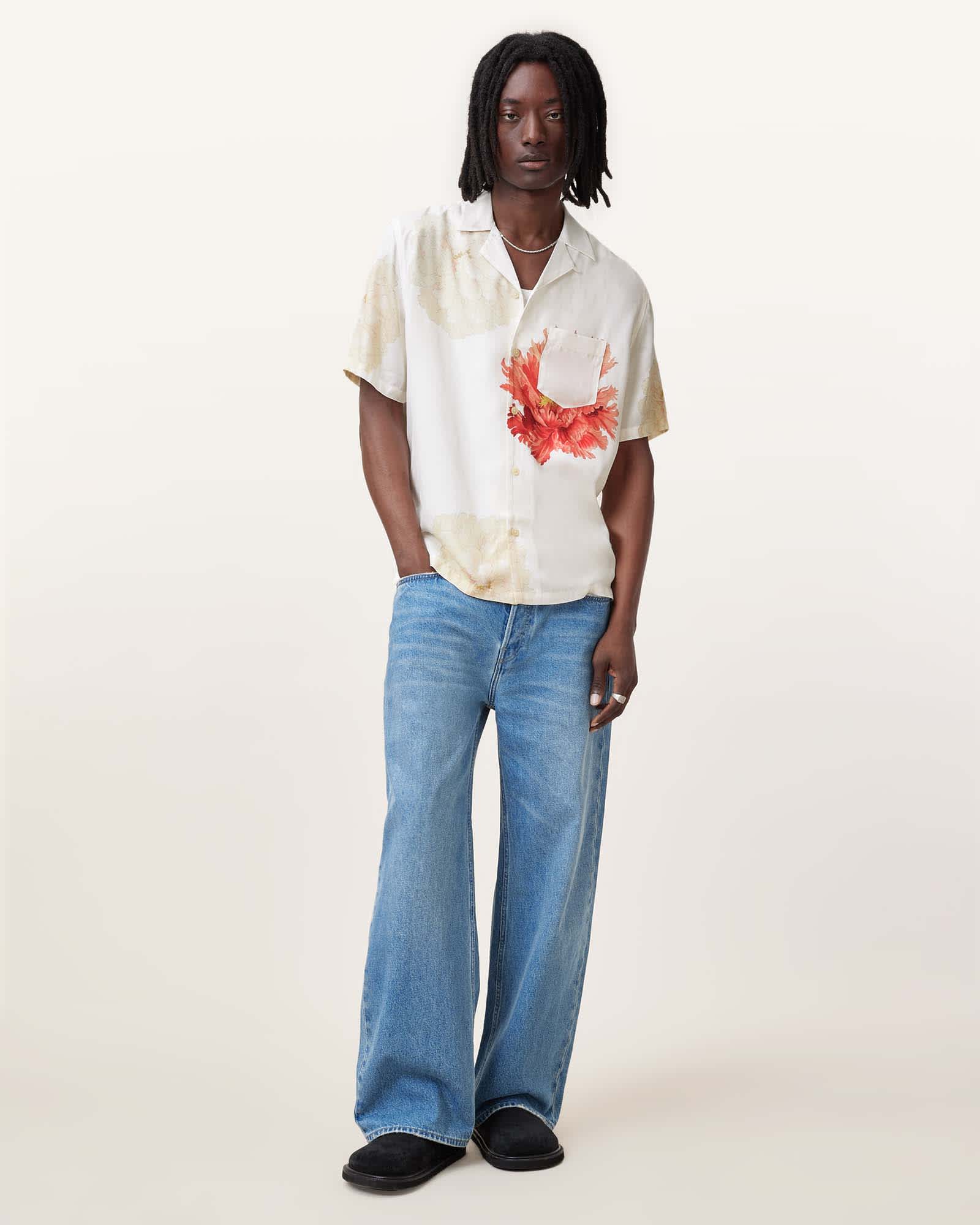 All Saints Fleur Relaxed Fit Floral Shirt White