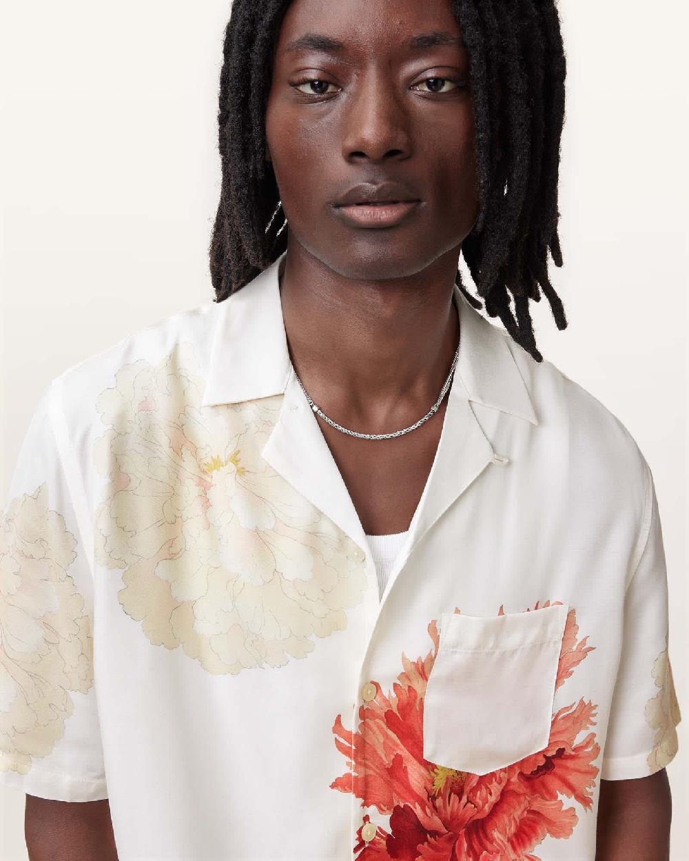 All Saints Fleur Relaxed Fit Floral Shirt White