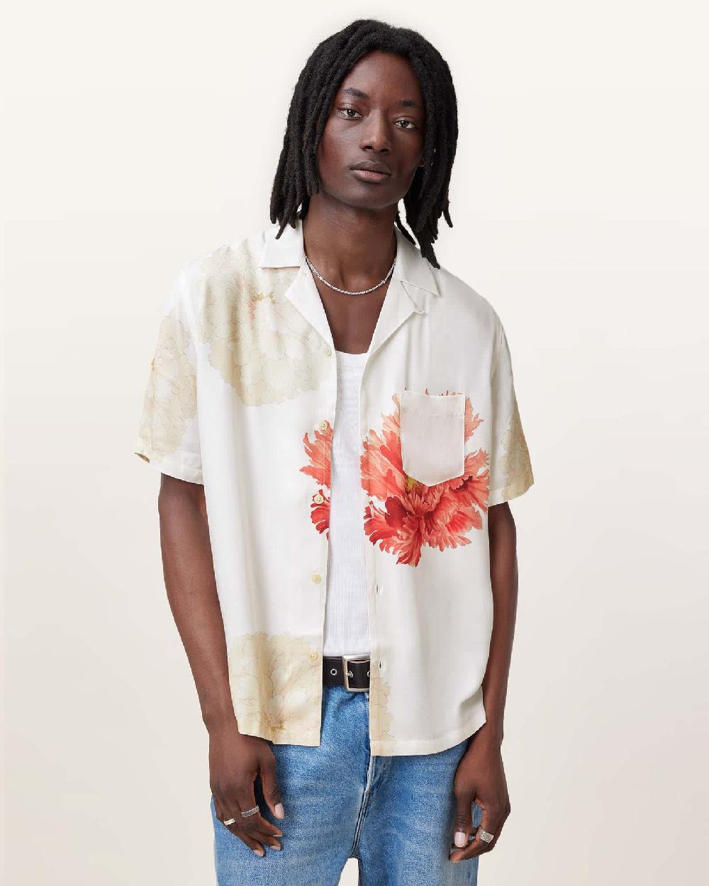 All Saints Fleur Relaxed Fit Floral Shirt White
