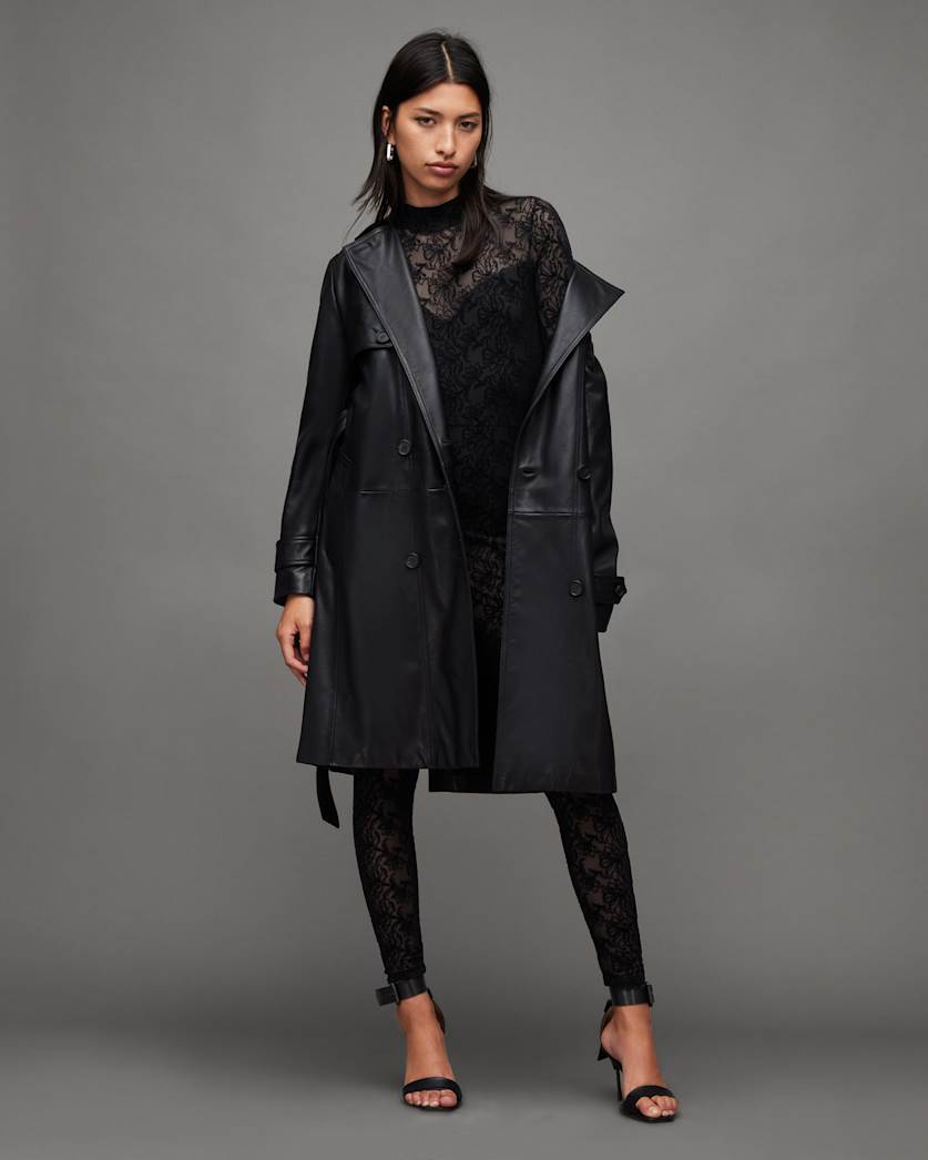 all saints Flocked Laced Bodycon Catsuit Black