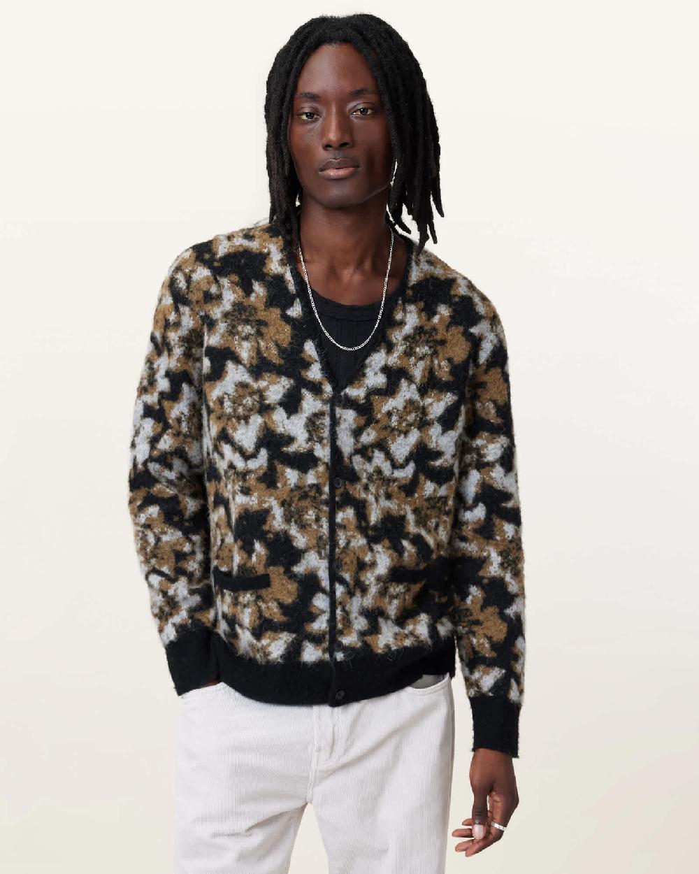 All Saints Florelle Jacquard Cardigan Black/Brown