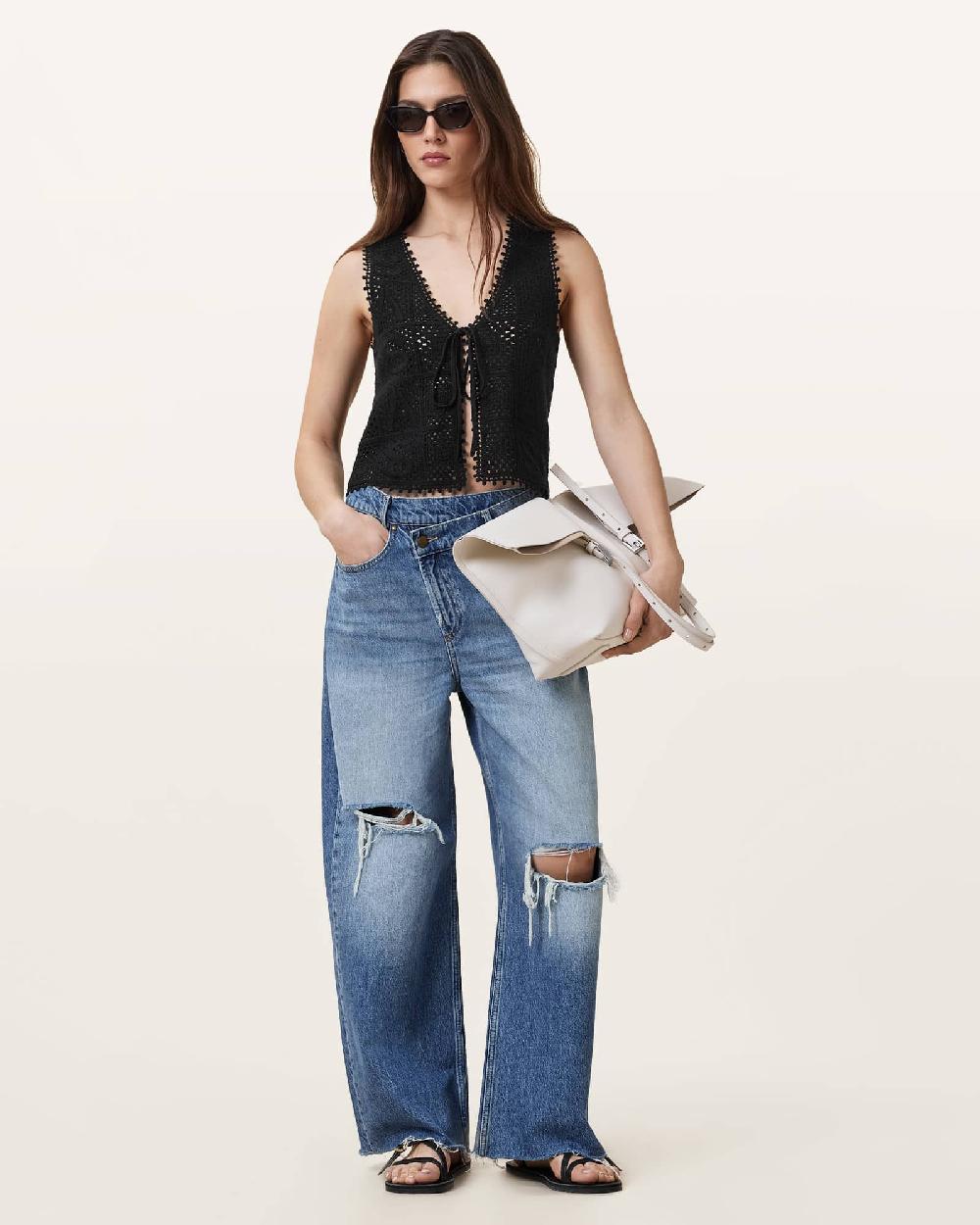 All Saints Florence Crochet Vest Black