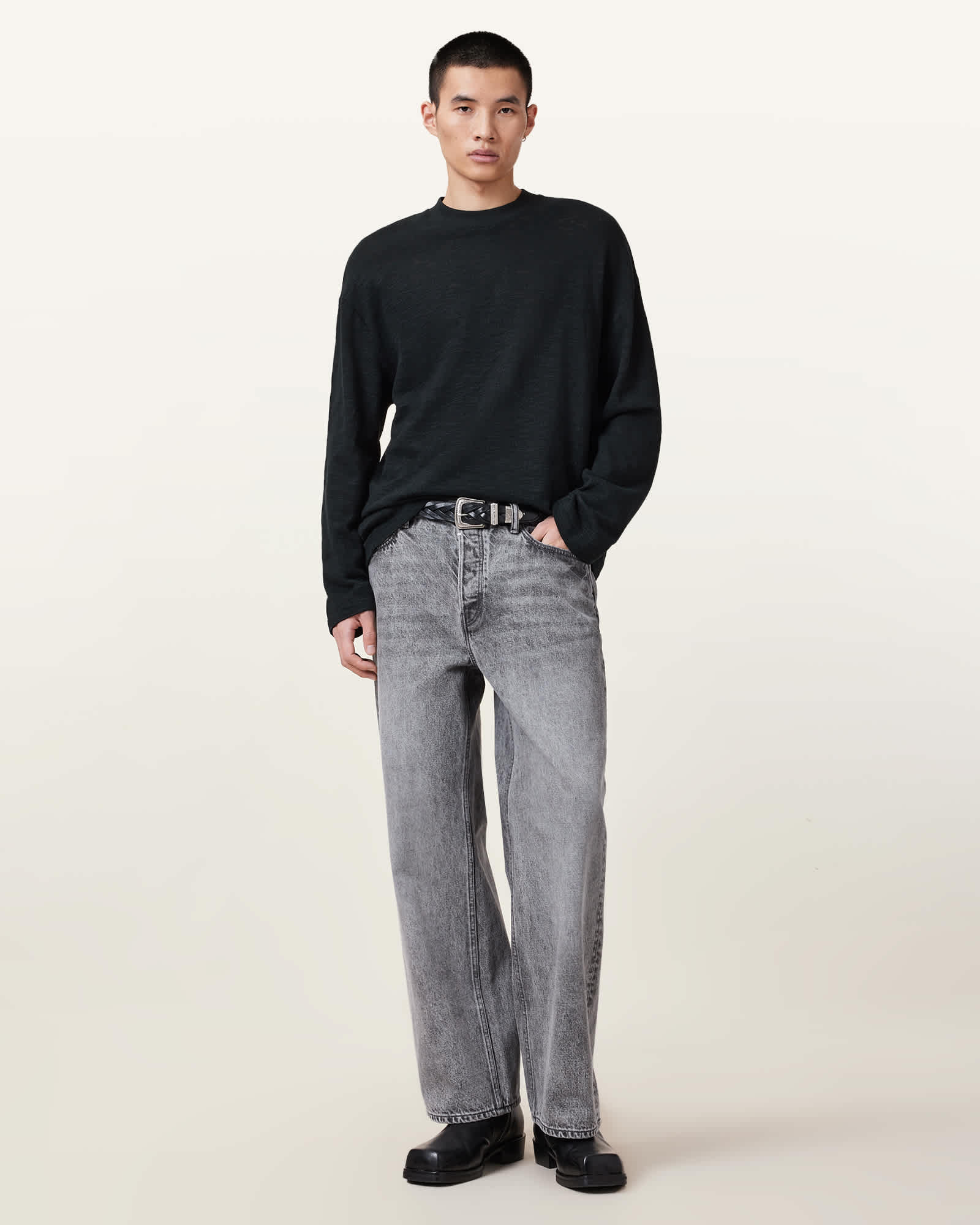 All Saints Foster Long Sleeve T-Shirt Jet Black