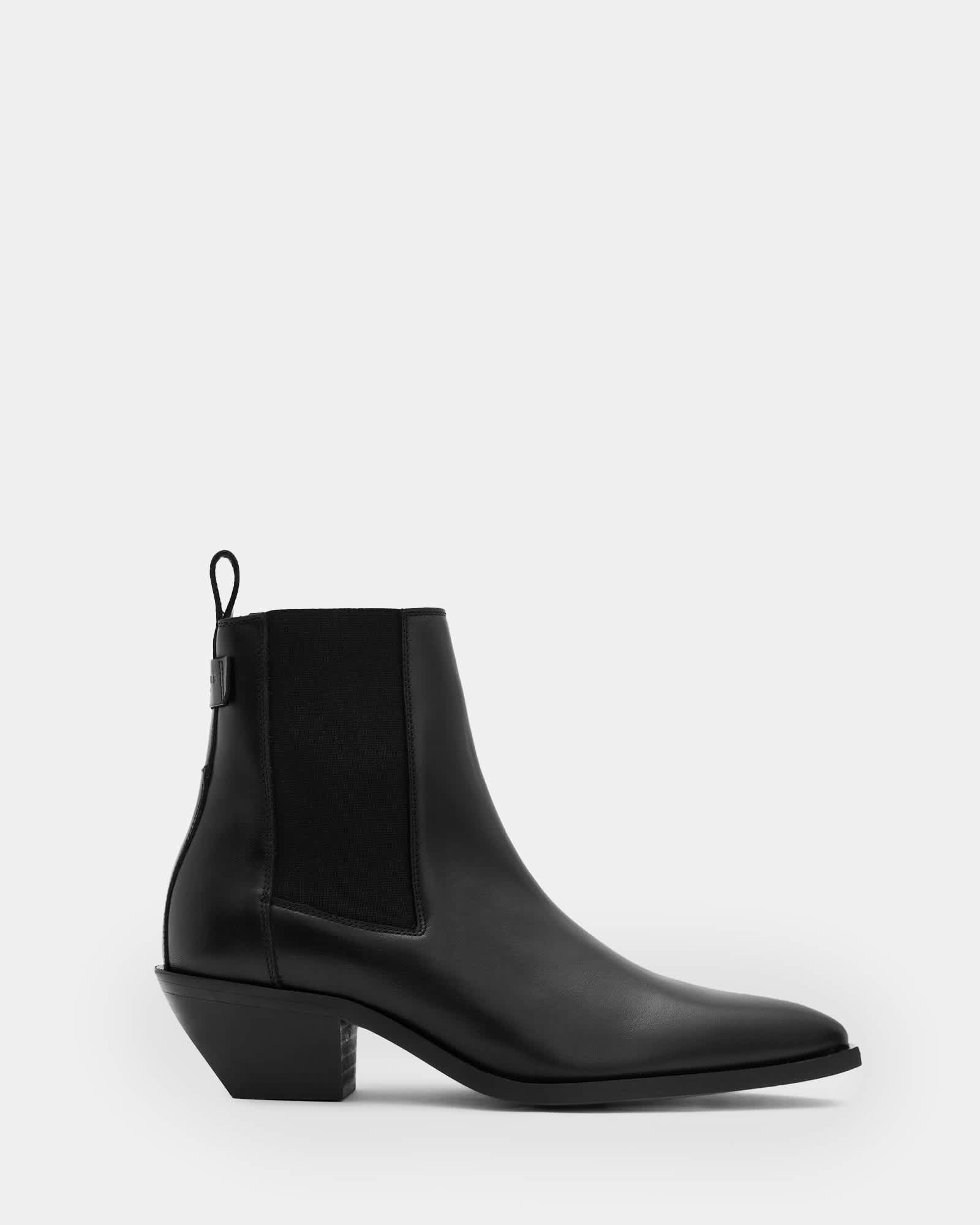 All Saints Fox Pointed Western Leather Boots Black