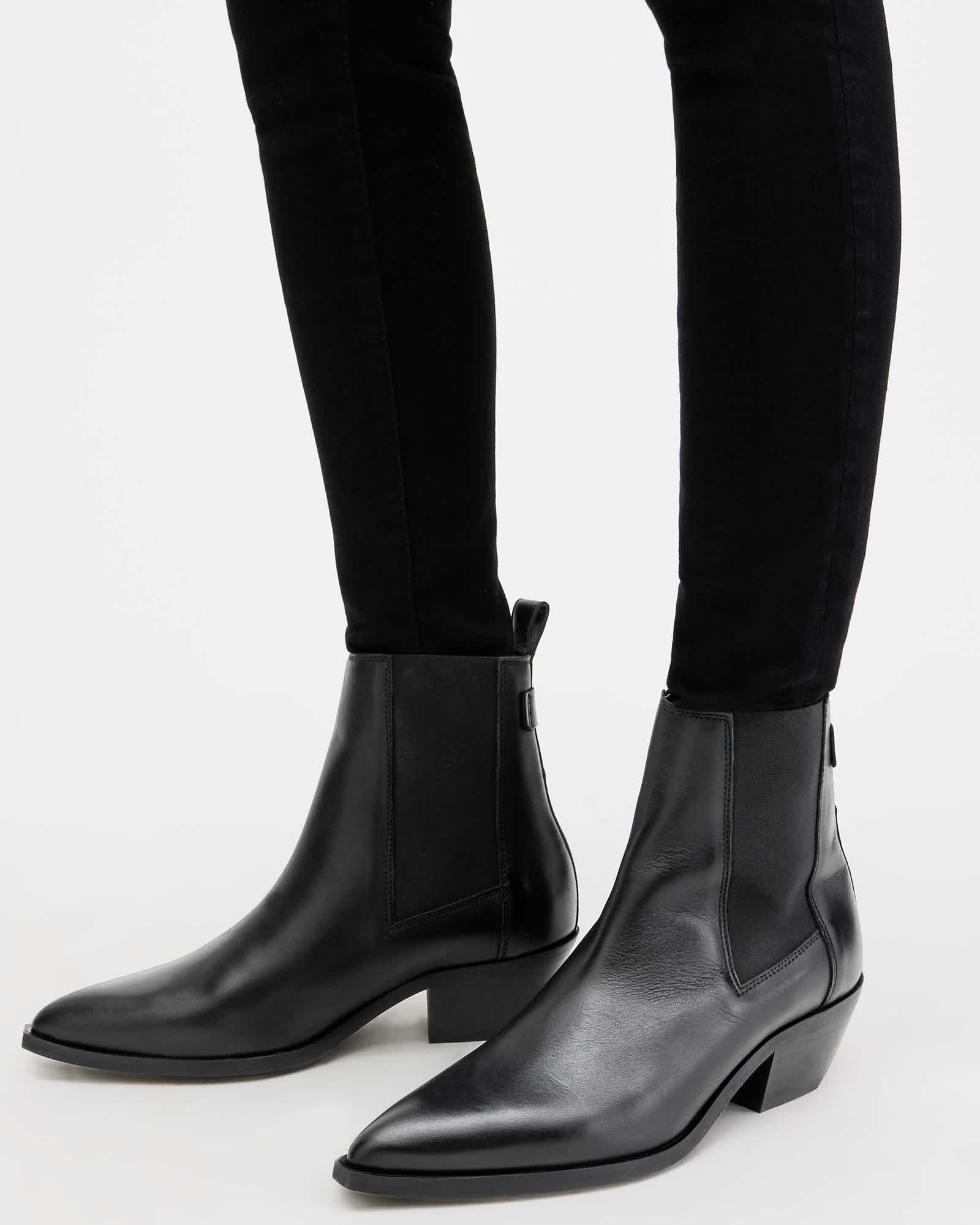 All Saints Fox Pointed Western Leather Boots Black