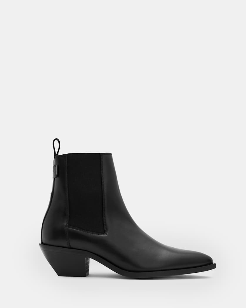 all saints Fox Pointed Western Leather Boots Black