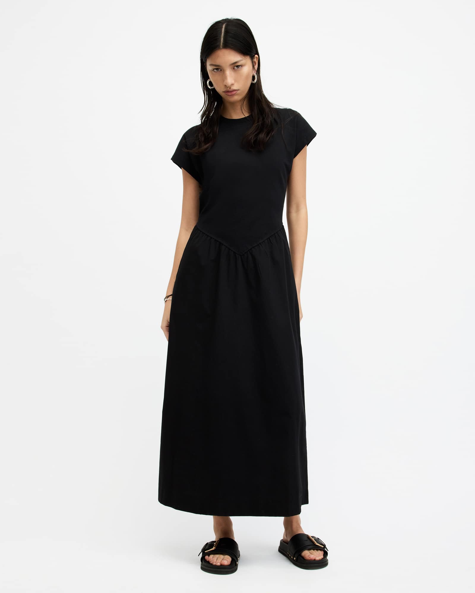 All Saints Frankie Short Sleeve Maxi Dress Black