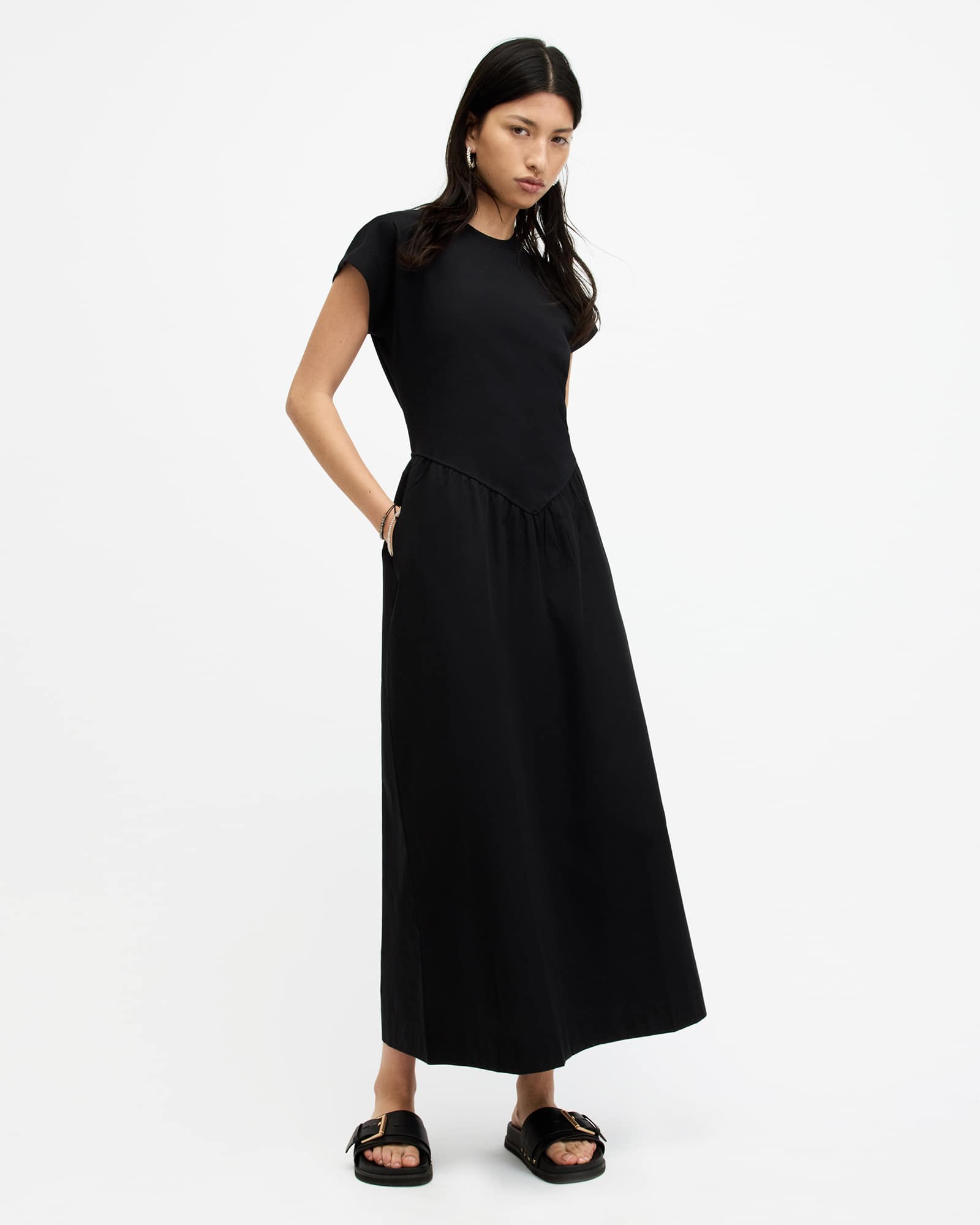 All Saints Frankie Short Sleeve Maxi Dress Black