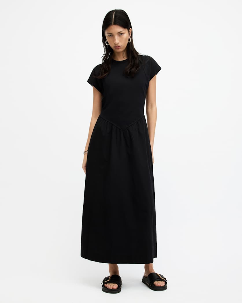 all saints Frankie Short Sleeve Maxi Dress Black