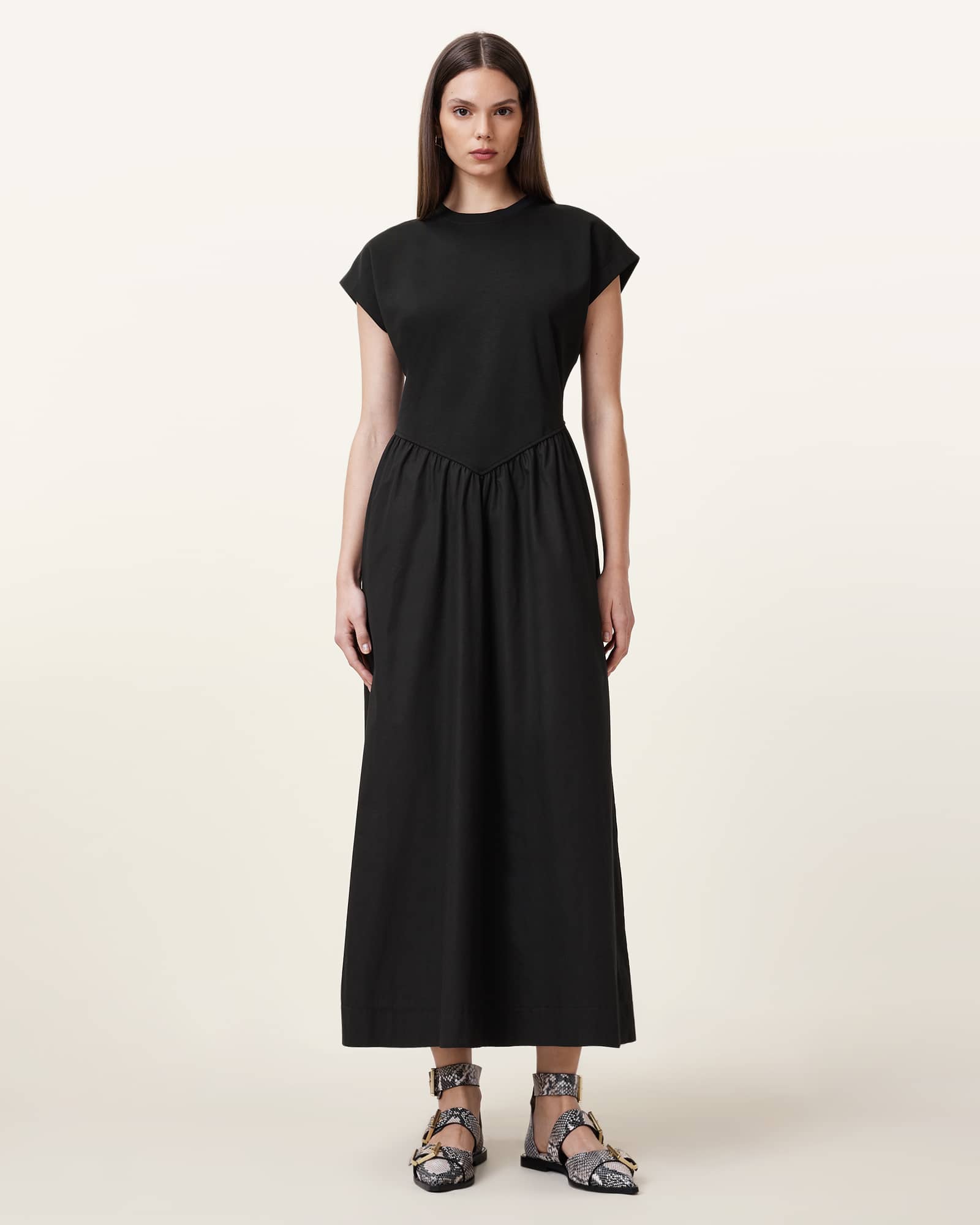 All Saints Frankie Short Sleeve Midi Dress Black