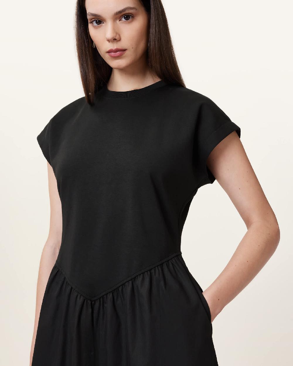 All Saints Frankie Short Sleeve Midi Dress Black