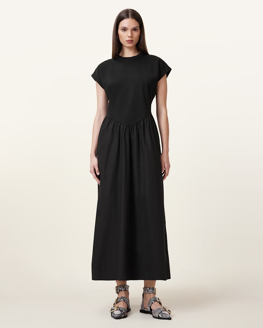 all saints Frankie Short Sleeve Midi Dress Black
