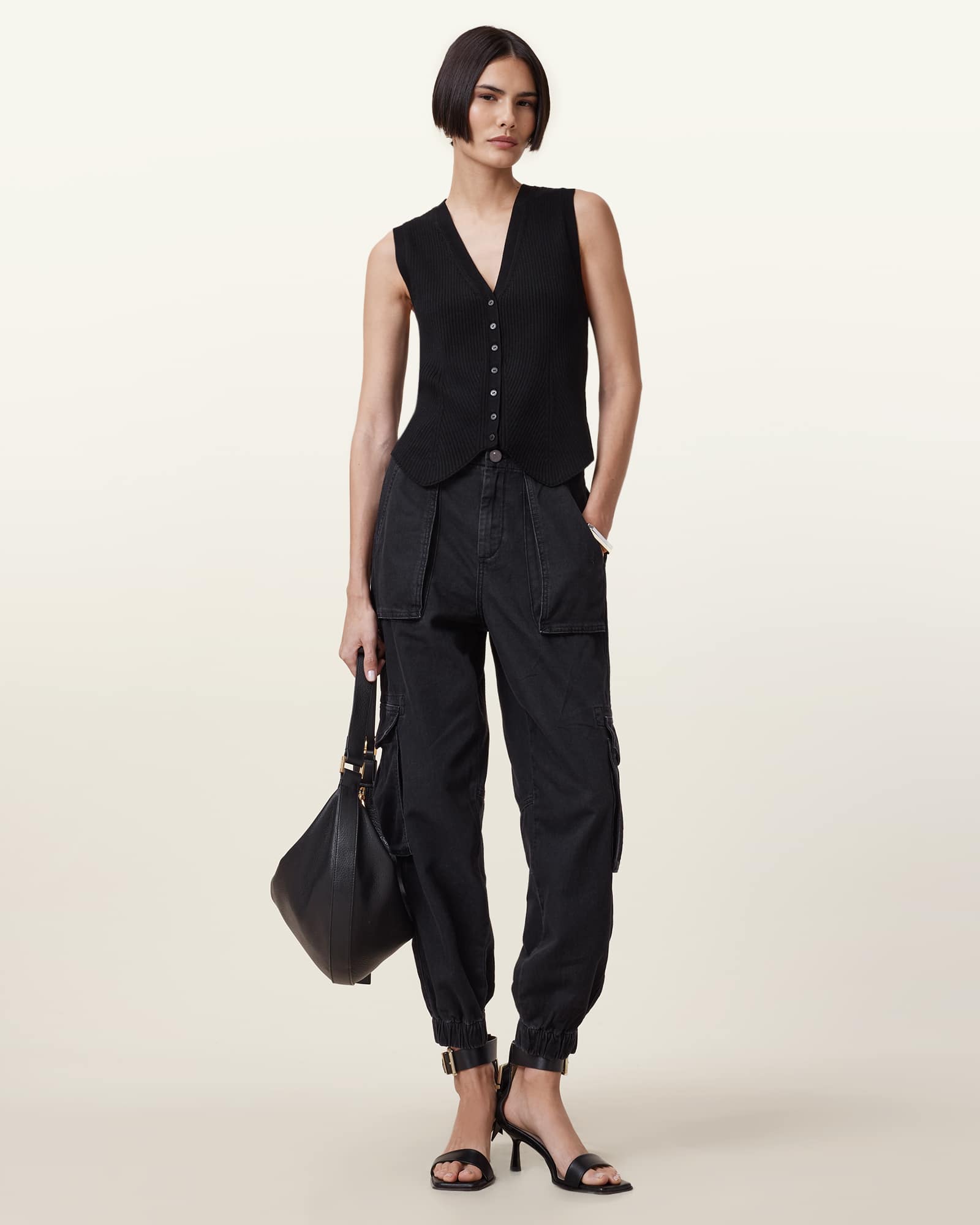 All Saints Freda Denim Cargo Pants Black