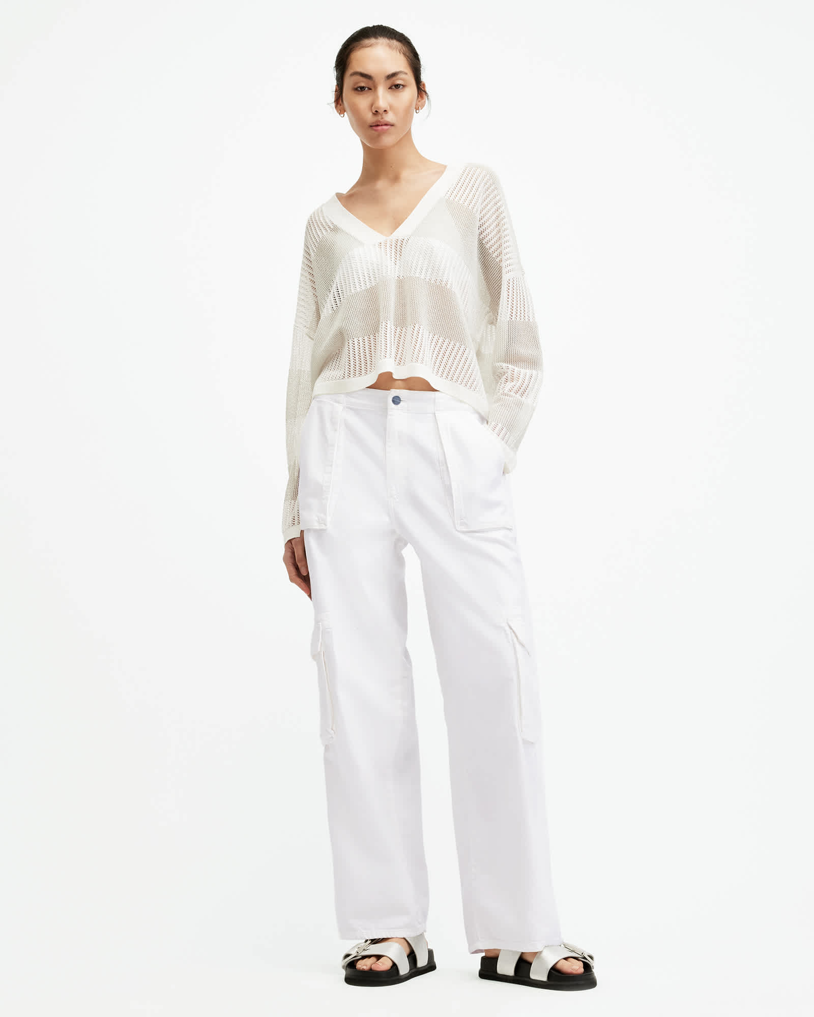 All Saints Frieda Straight Cargo Pants Off White
