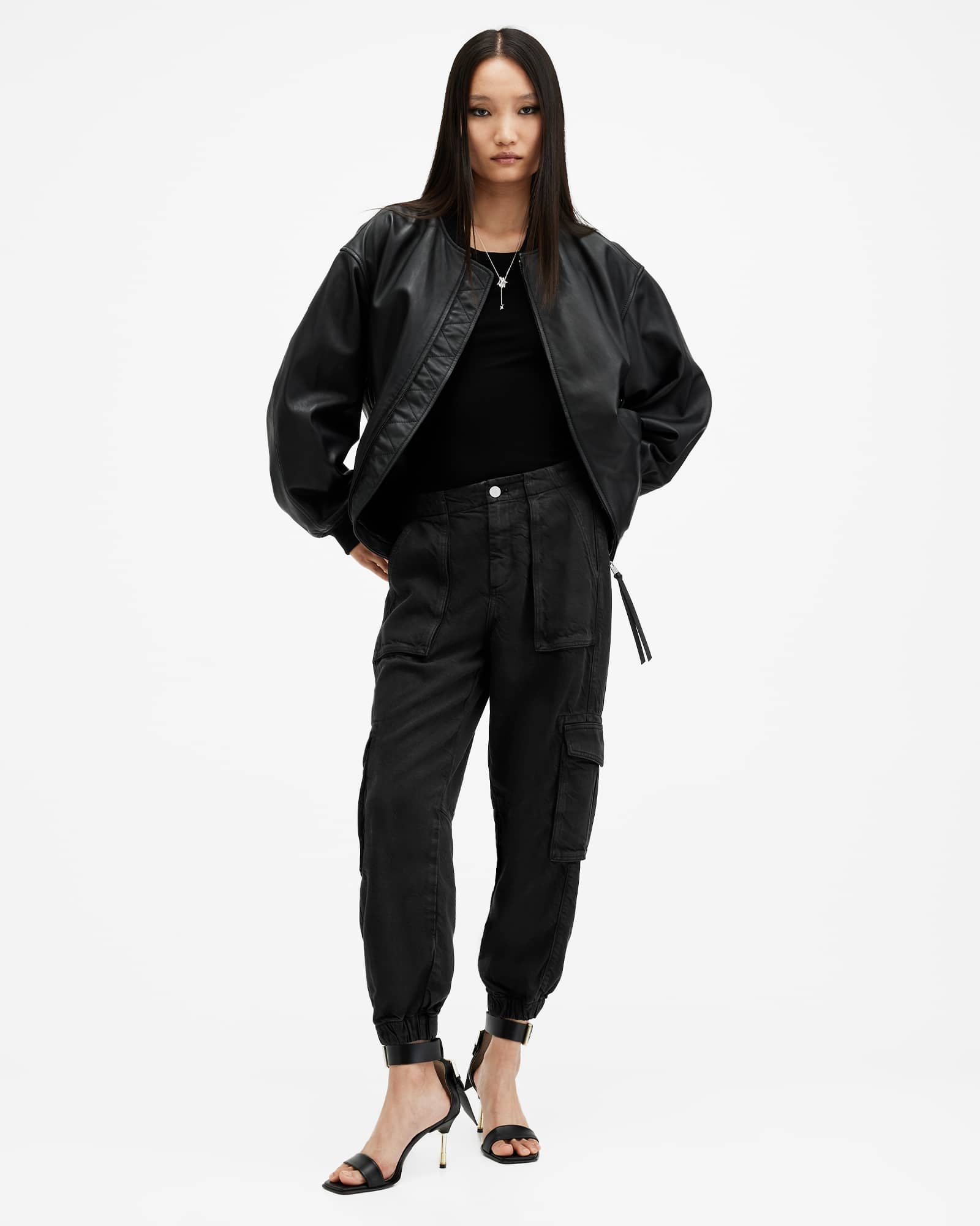 All Saints Frieda Tapered Denim Cargo Pants Black