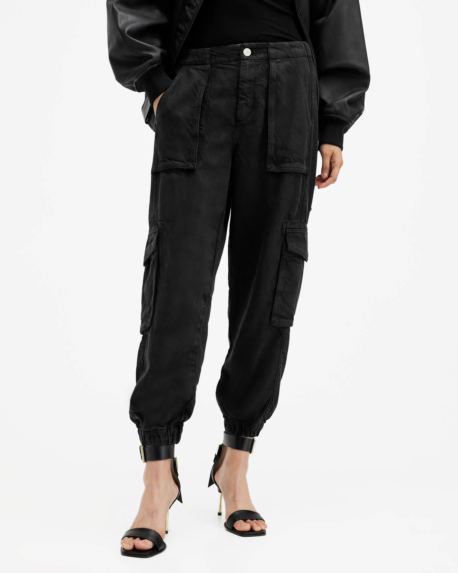 All Saints Frieda Tapered Denim Cargo Pants Black