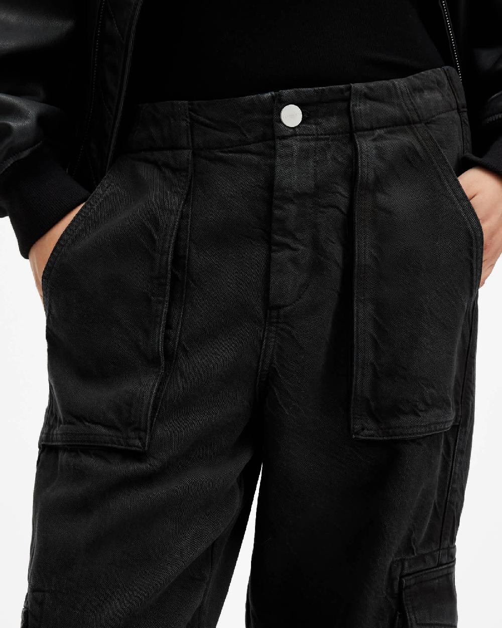 All Saints Frieda Tapered Denim Cargo Pants Black