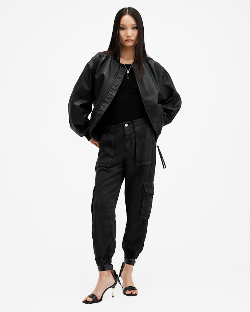 all saints Frieda Tapered Denim Cargo Pants Black