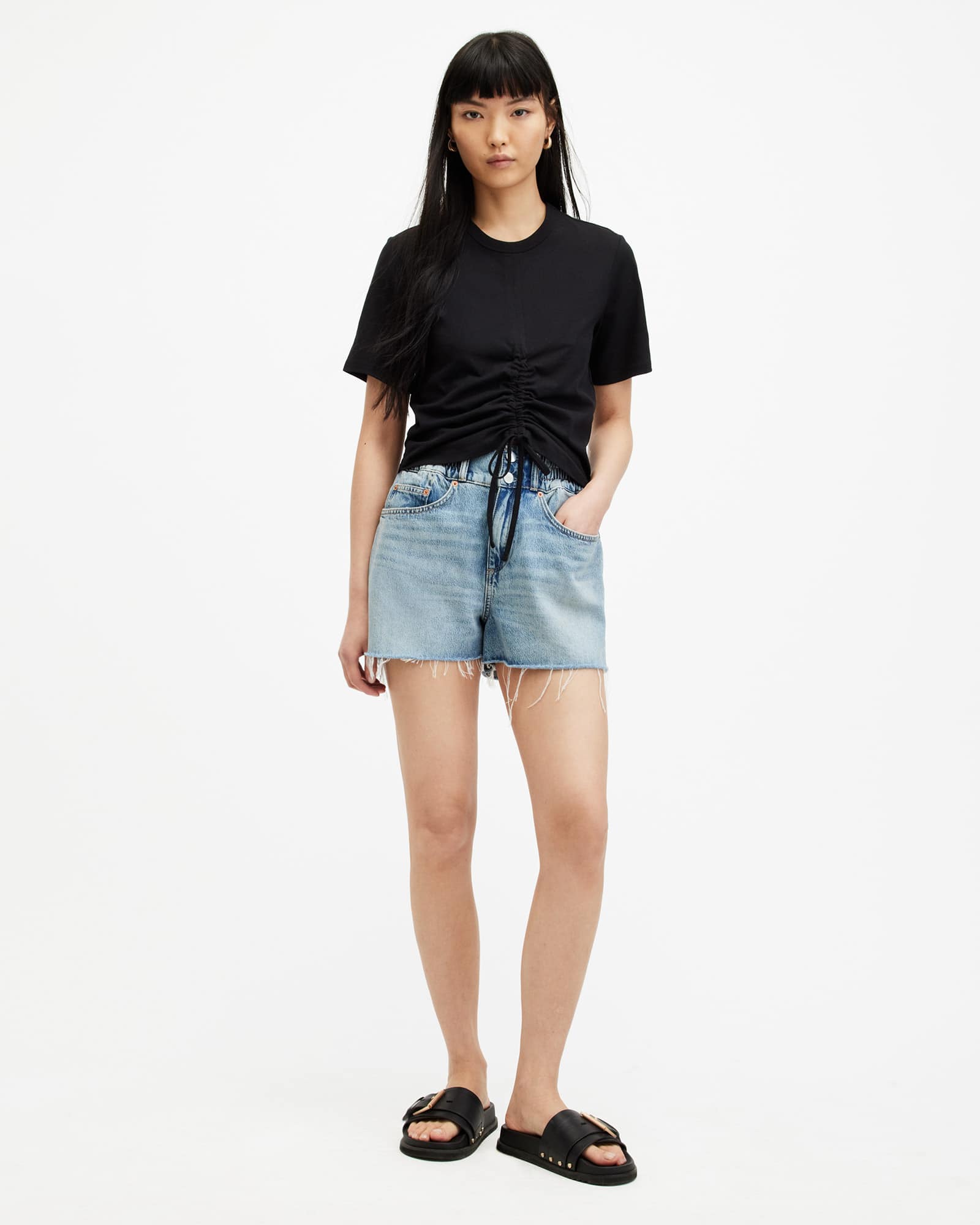 All Saints Gia Ribbed Long Sleeve T-Shirt Black