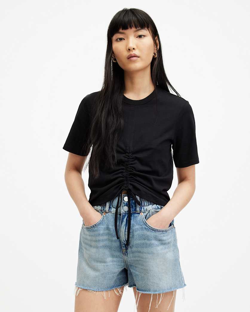 all saints Gia Ribbed Long Sleeve T-Shirt Black