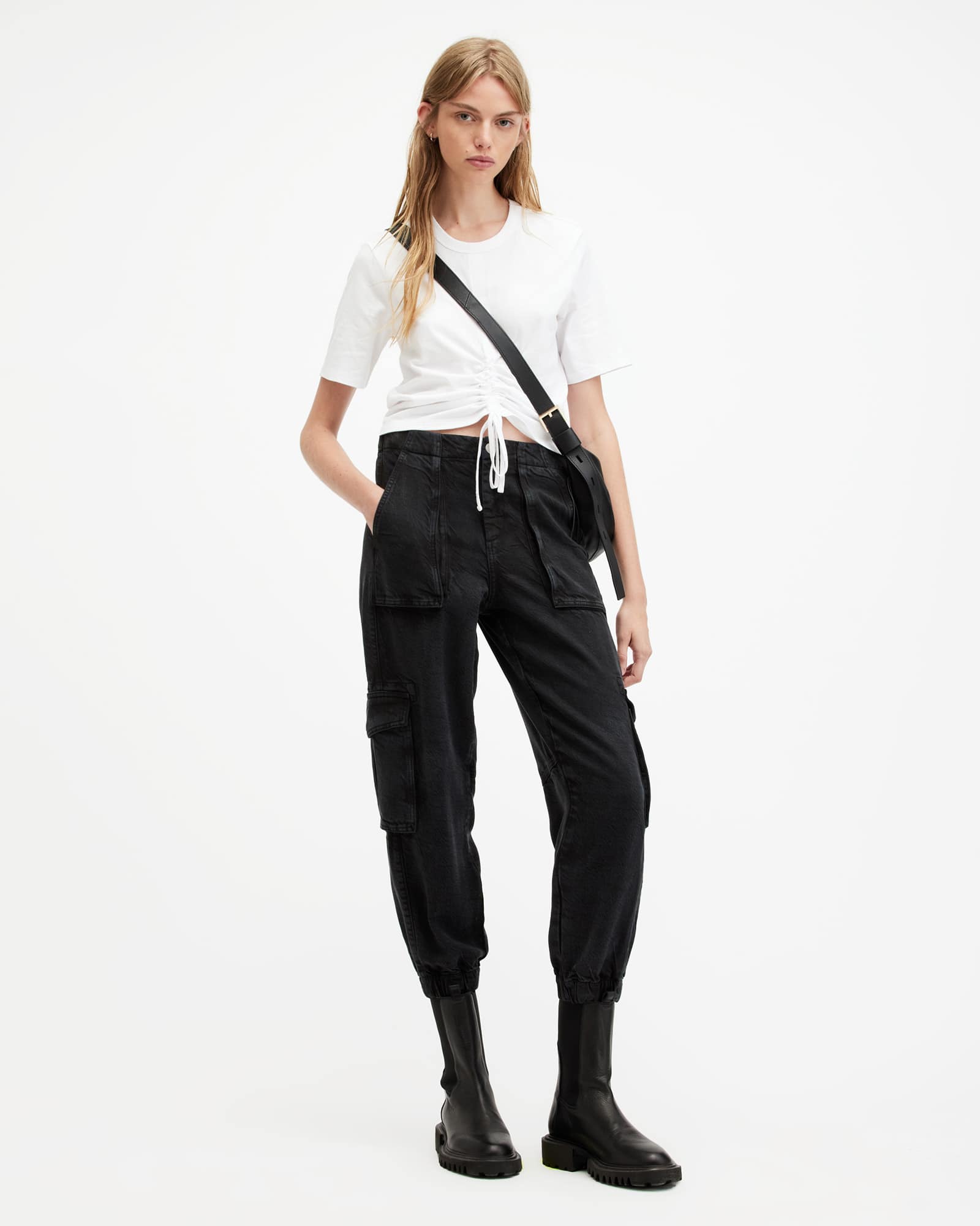 All Saints Gia Ribbed Long Sleeve T-Shirt White