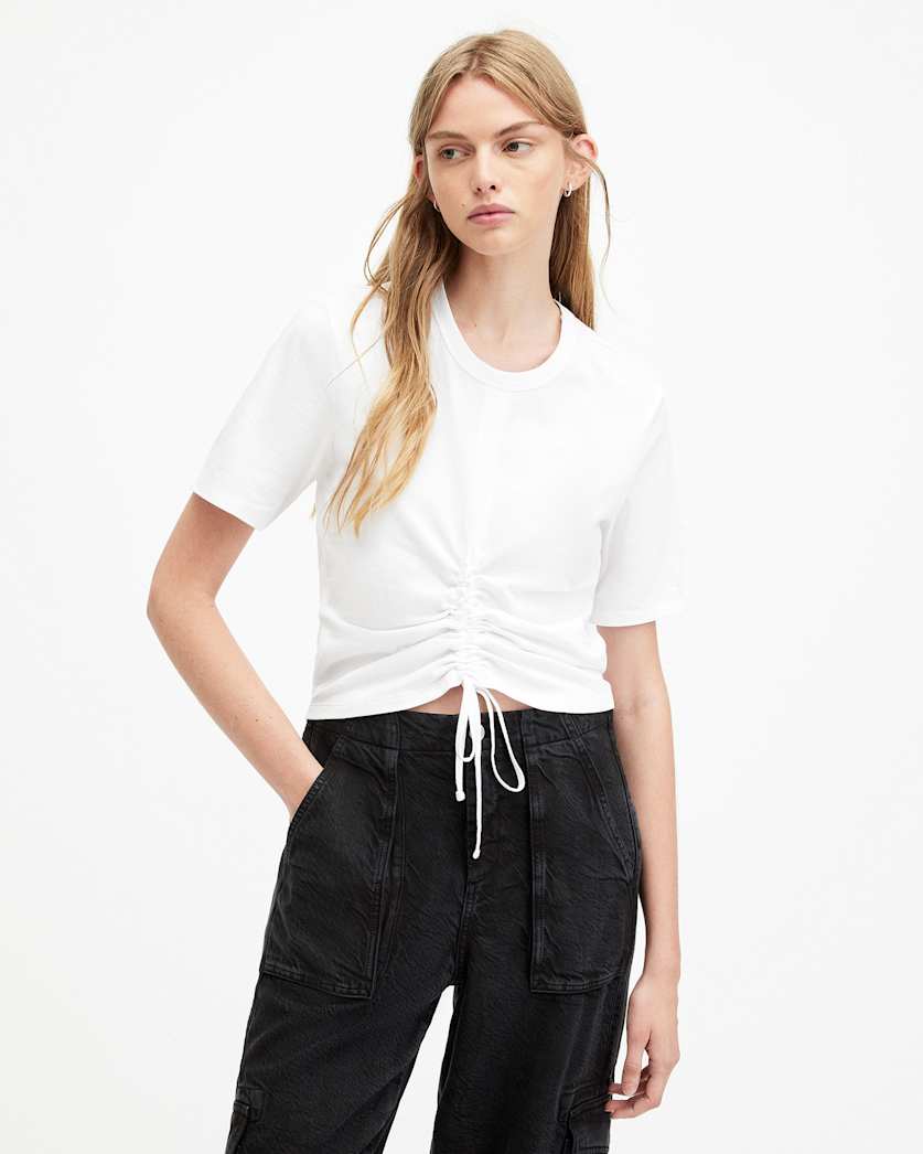 all saints Gia Ribbed Long Sleeve T-Shirt White