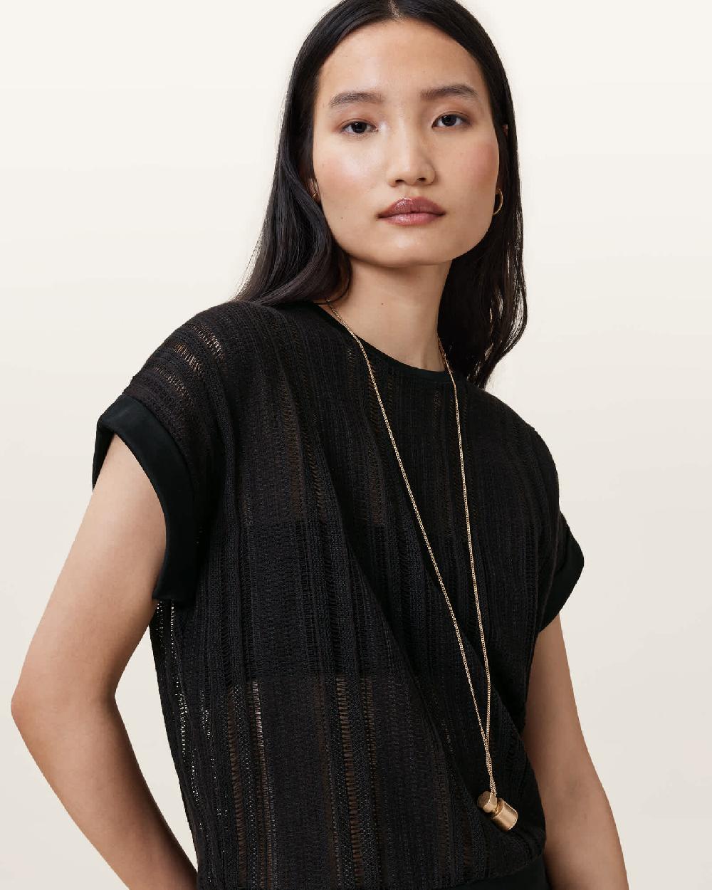 All Saints Giana Crochet Crew Neck Tank Top Black