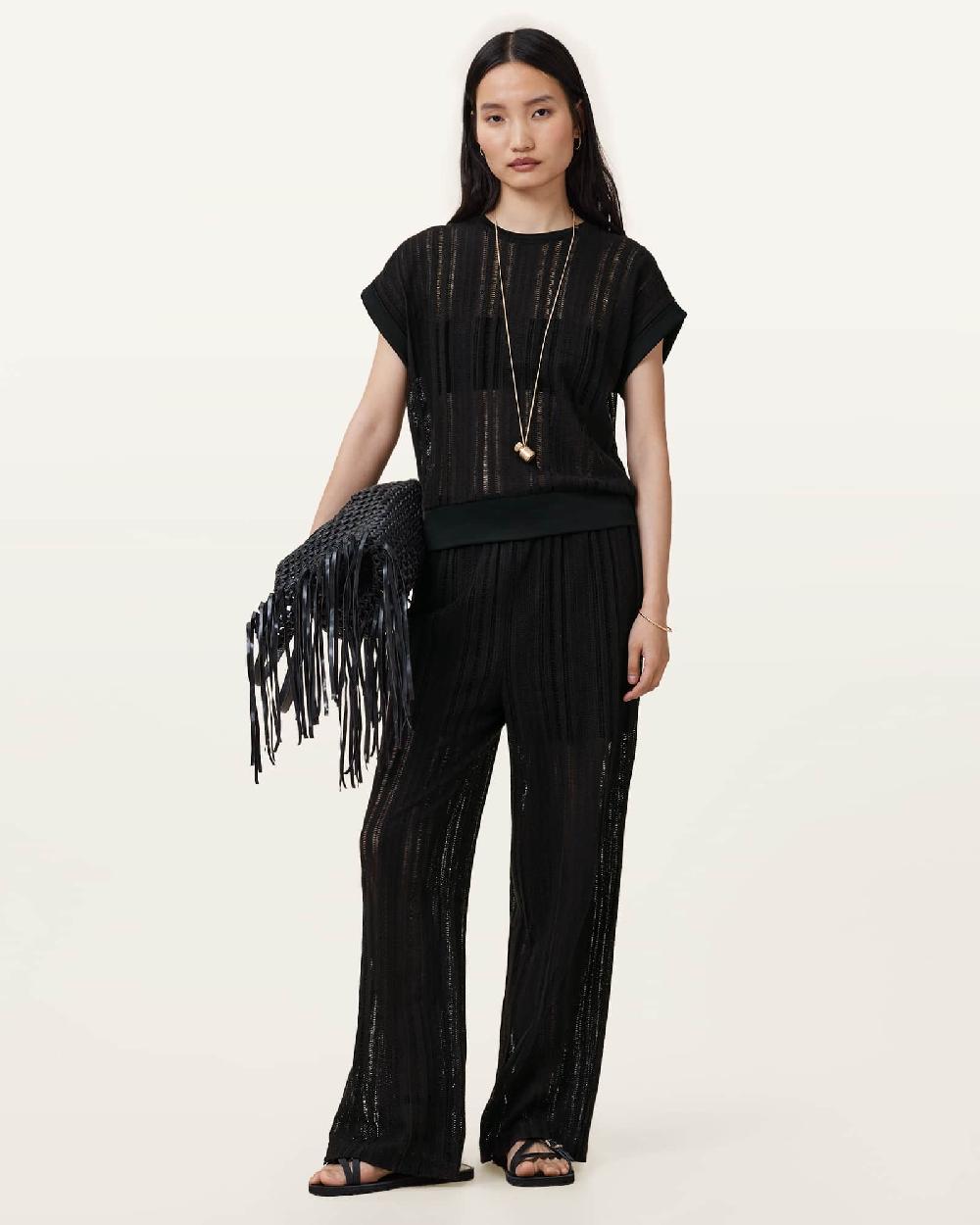 All Saints Giana Crochet Crew Neck Tank Top Black