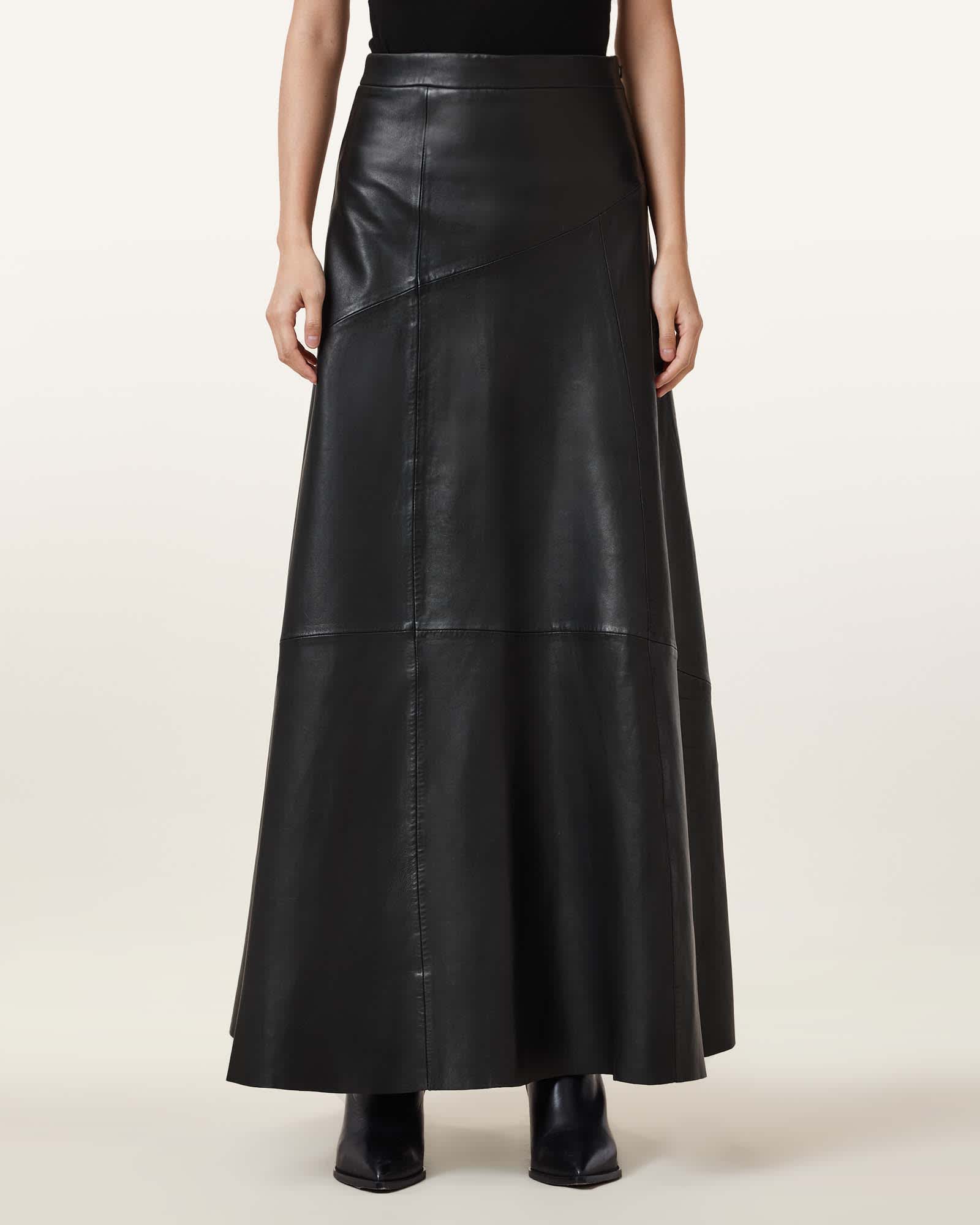 All Saints Giana Leather Maxi Skirt Black