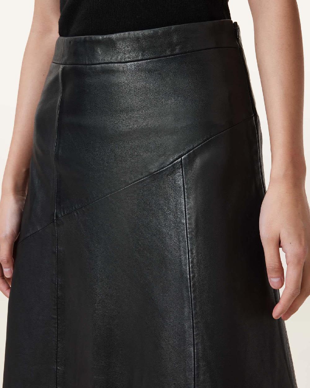 All Saints Giana Leather Maxi Skirt Black