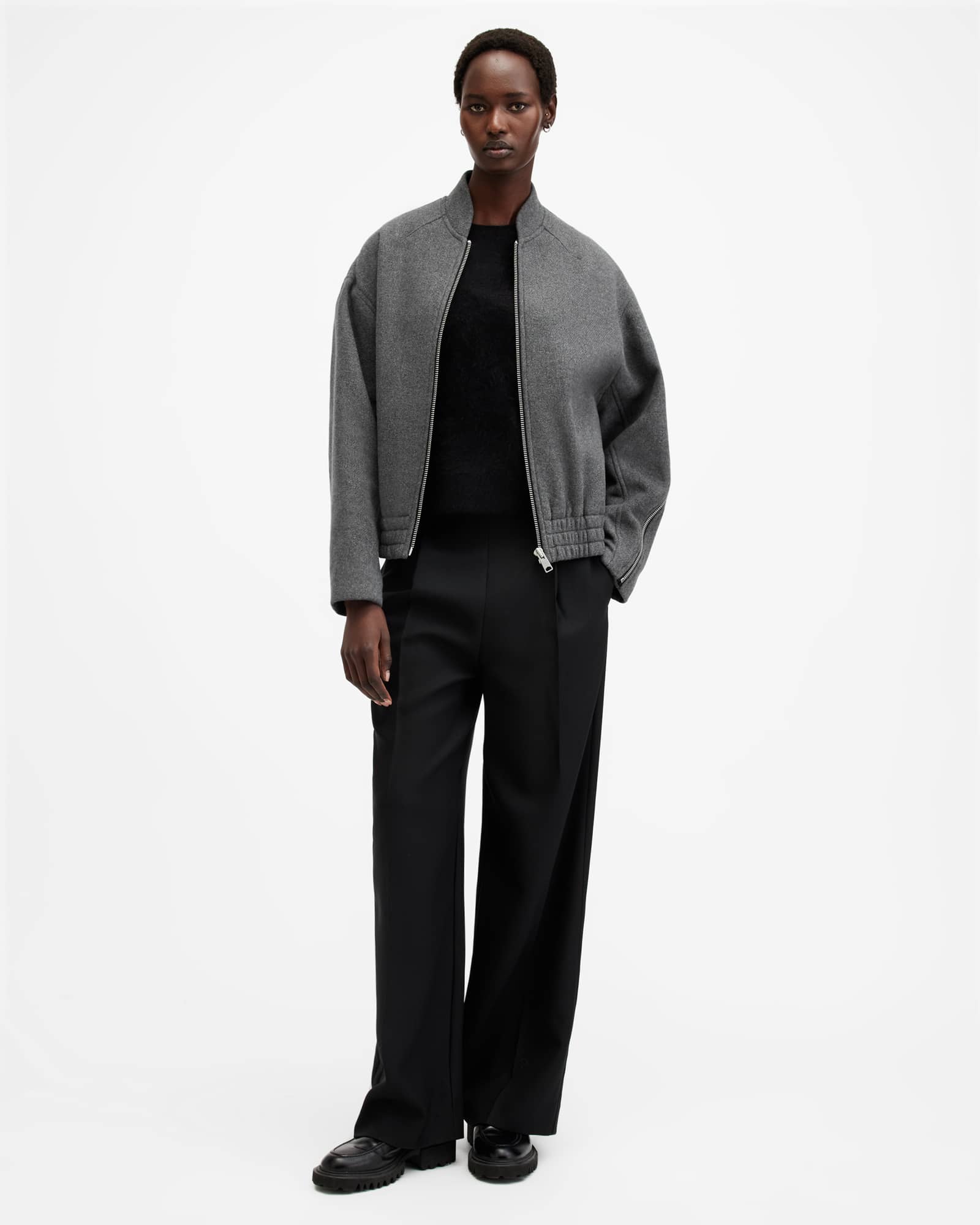 All Saints Hackney Bomber Jacket Grey