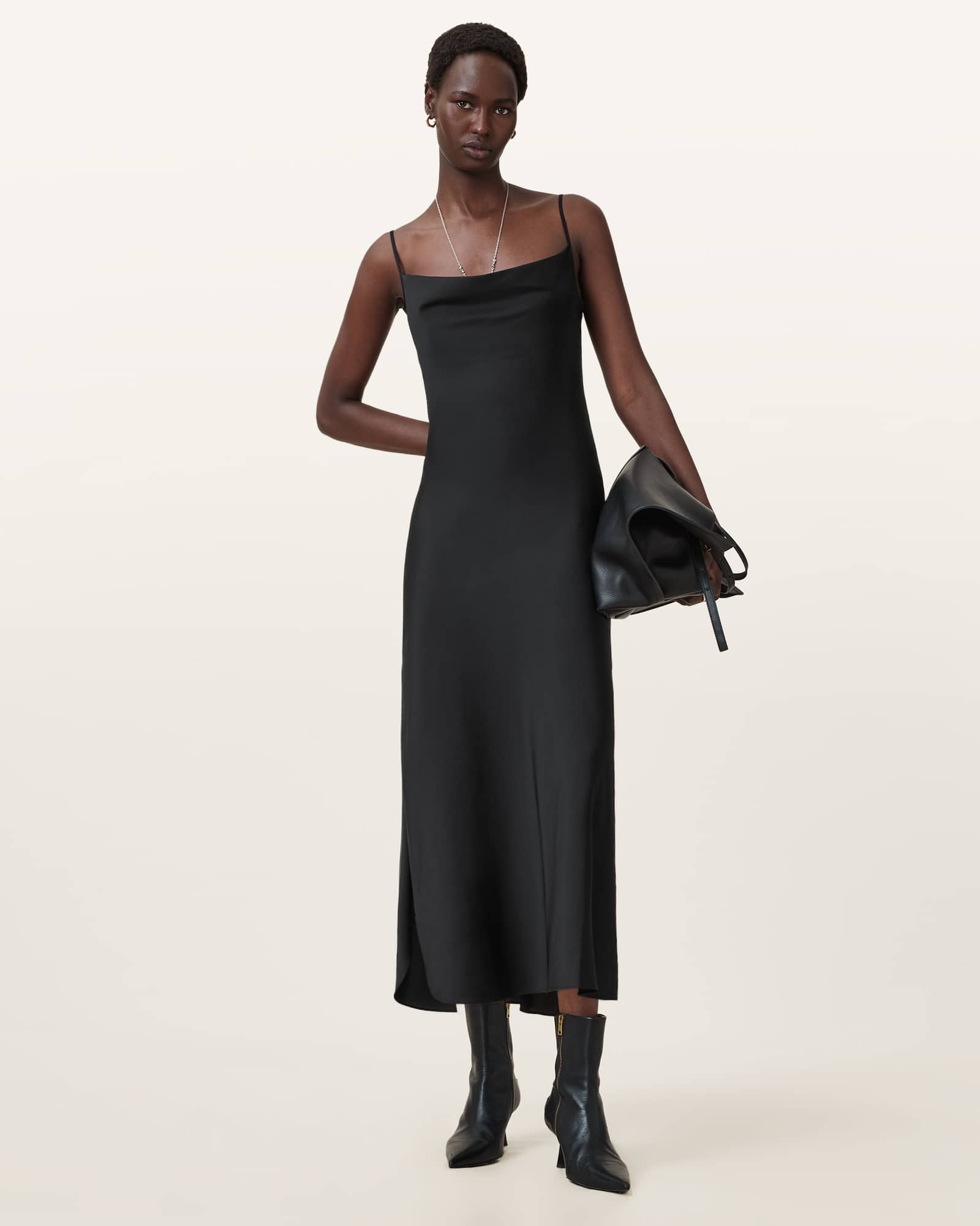 All Saints Hadley Slim Fit Midi Slip Dress Black