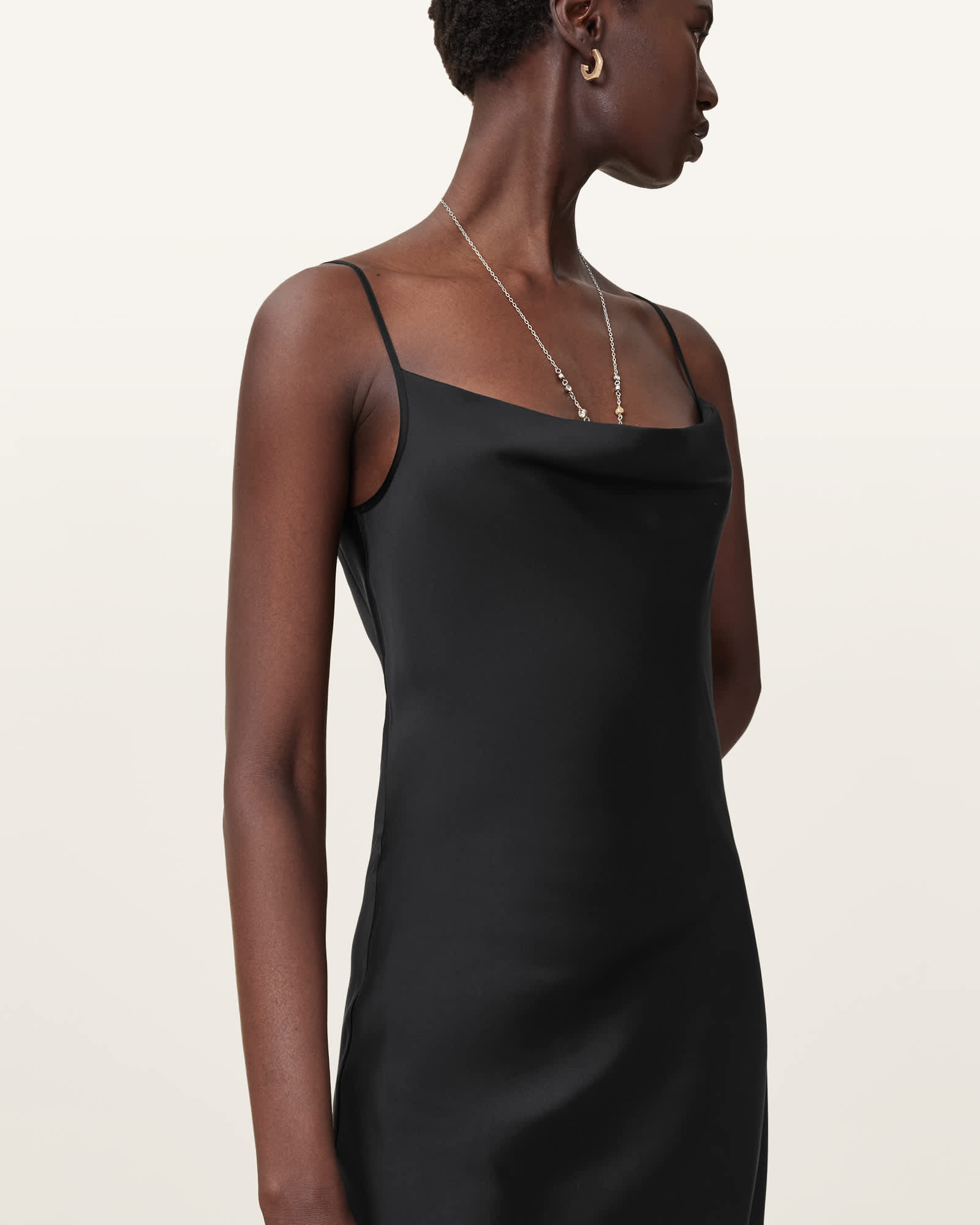 All Saints Hadley Slim Fit Midi Slip Dress Black