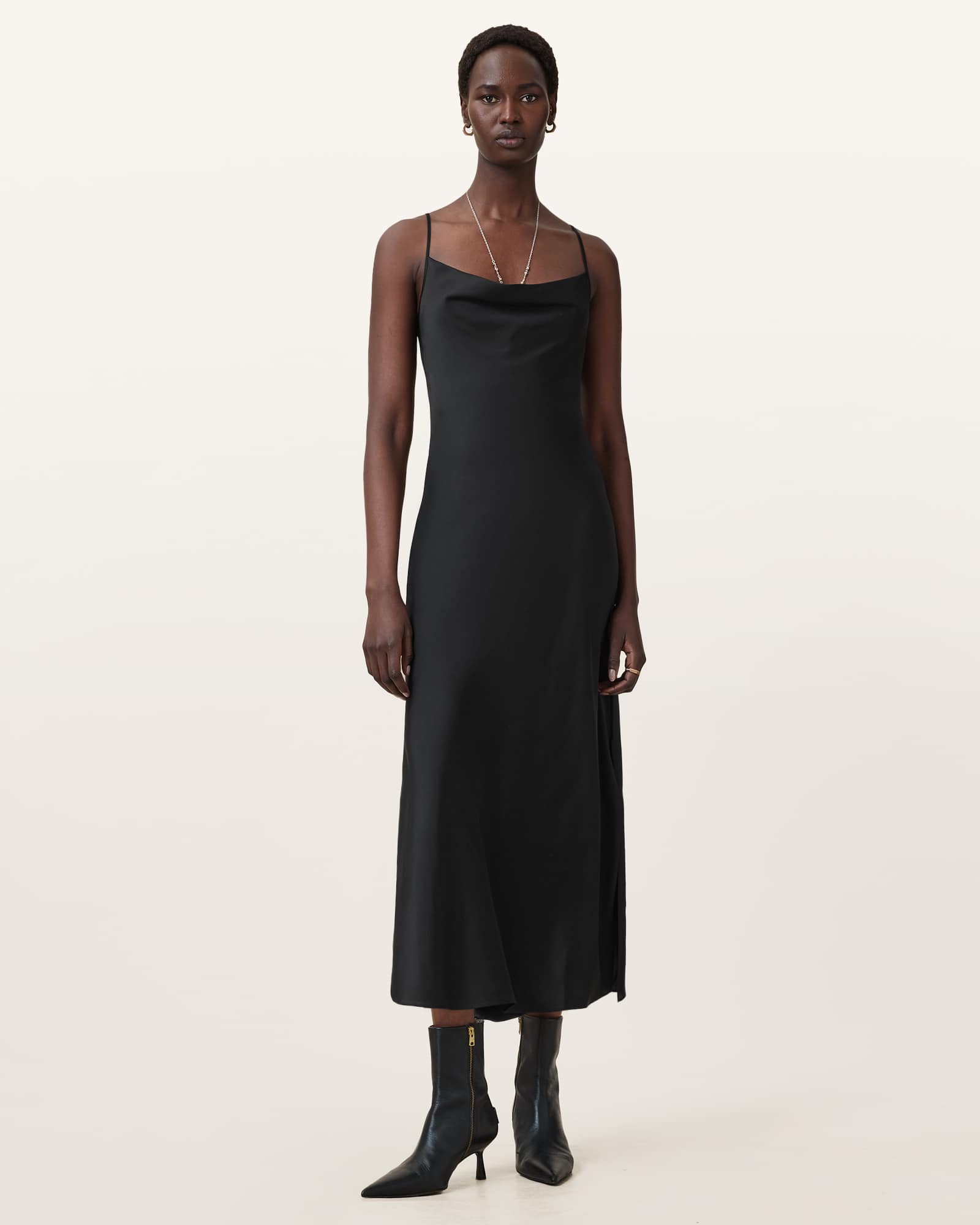 All Saints Hadley Slim Fit Midi Slip Dress Black