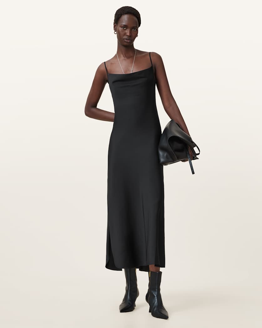All Saints Hadley Slim Fit Midi Slip Dress Black