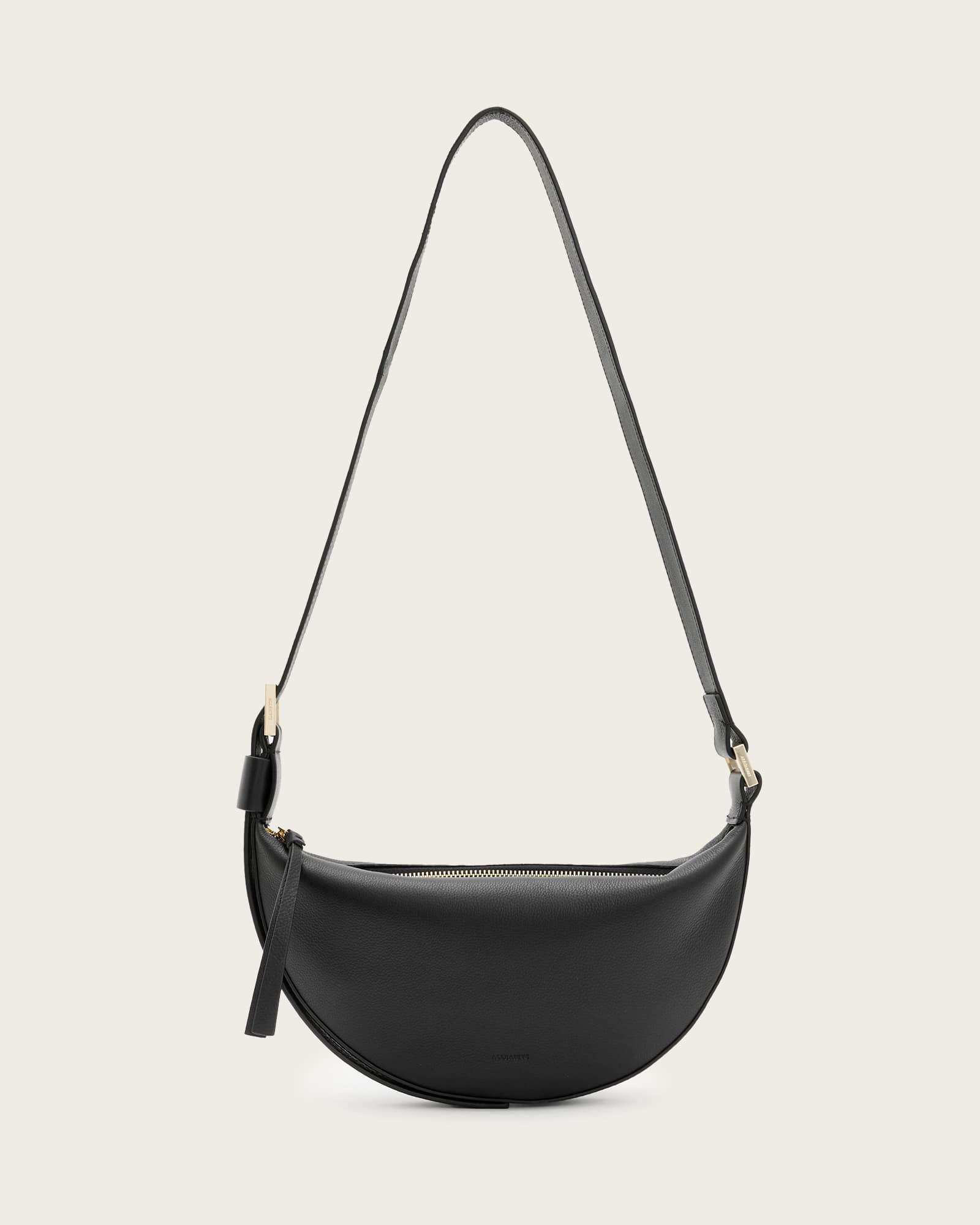 All Saints Half Moon Leather Crossbody Bag Black