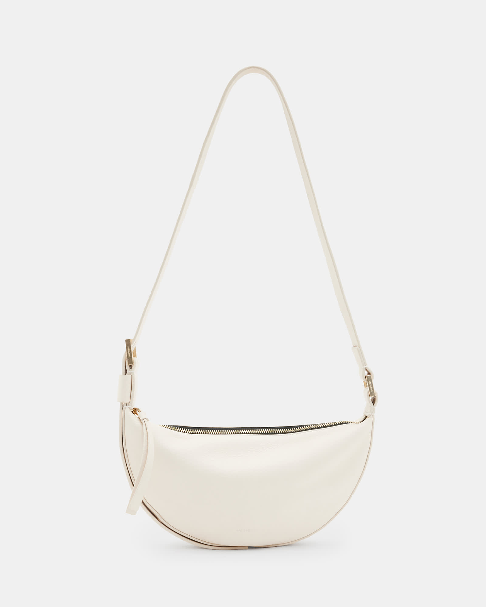 All Saints Half Moon Leather Crossbody Bag White