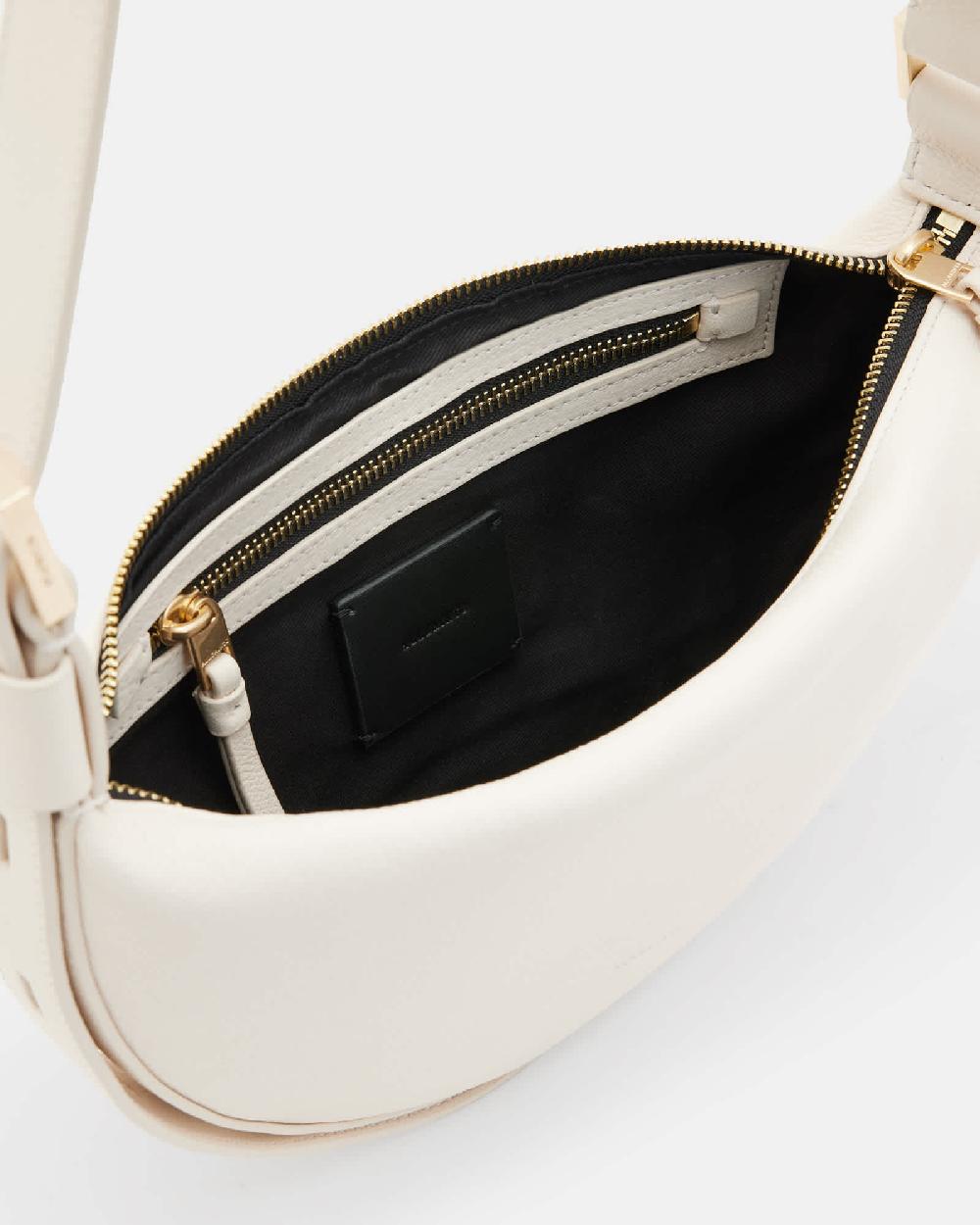 All Saints Half Moon Leather Crossbody Bag White